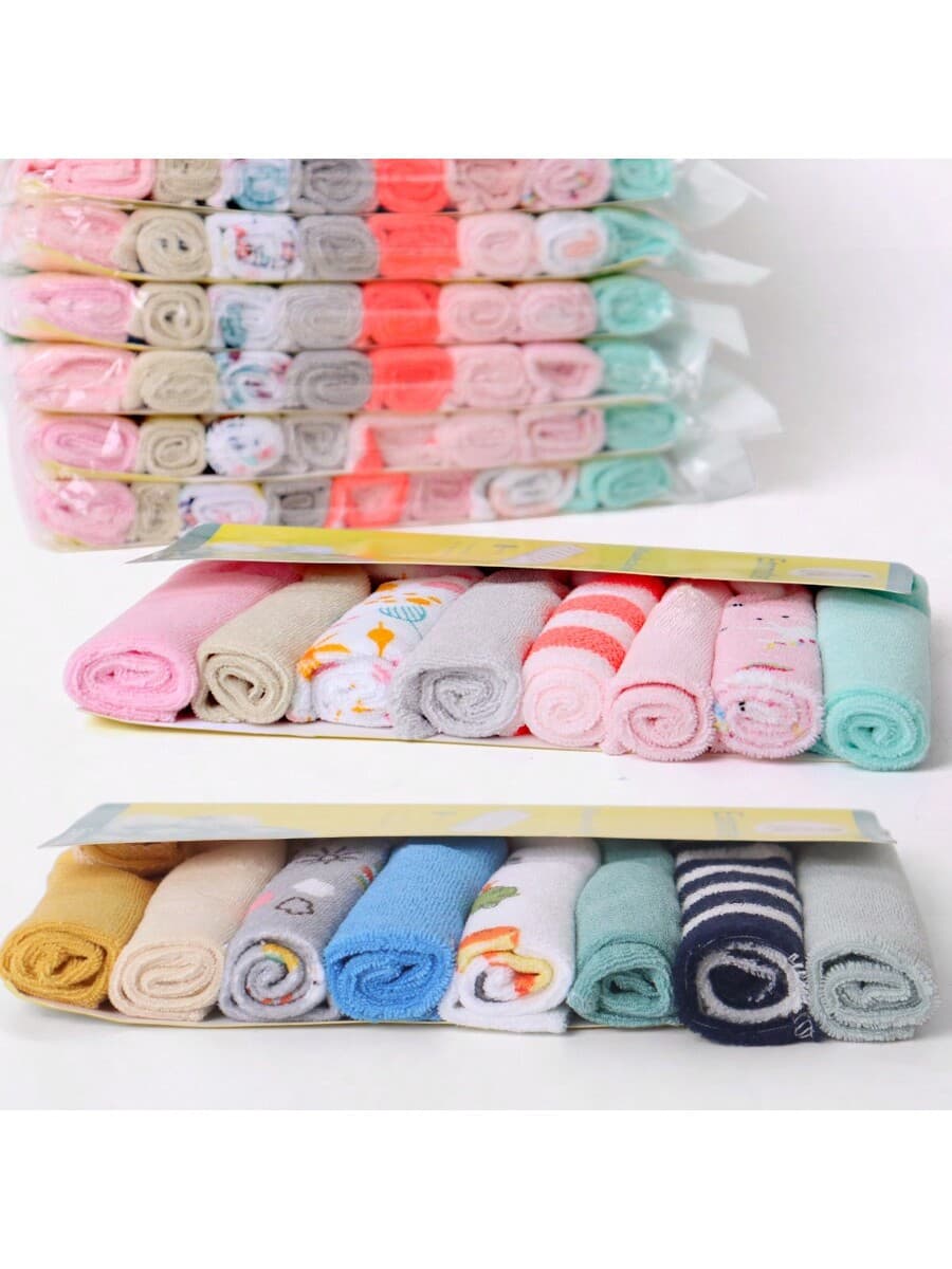 8pcs Baby Washcloths Soft Face Towels, Infant Bath Towel Feeding Saliva Towel Burp Cloth Bib Handkerchief Baby Shower Gift-Random Pattern(Random Color)