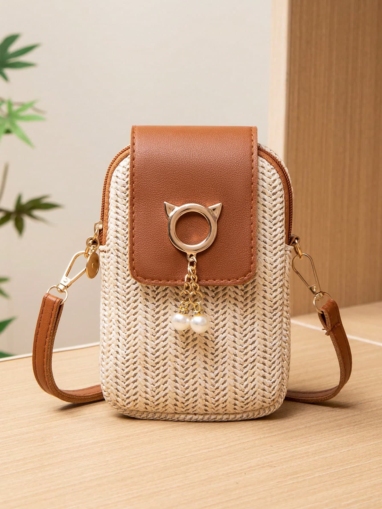 New European And American Style Woven Crossbody Vacation Grass Bag, Fashionable Portable Storage Bag, Simple Woven Shoulder Bag, Beach Bag,Straw Bag