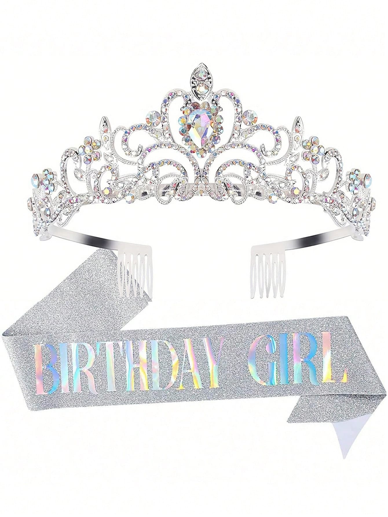 2pcs/Set Birthday Sash Ribbon Birthday Crown Tiara Birthday Headbands Birthday Sash With Happy Birthday Crown And Sash Ribbon For Birthday Party Decoration