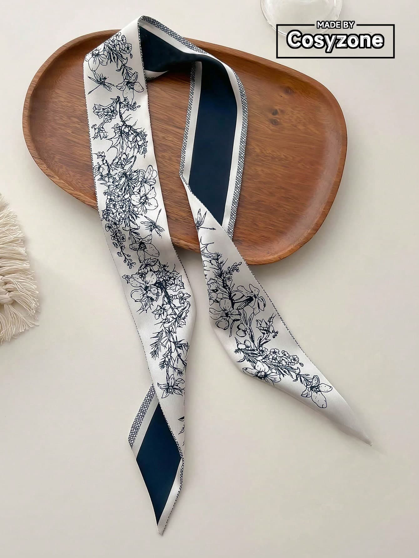 1pc Ladies' Spring/Summer Floral Print Imitation Silk Scarf With Tassel For Neck Decoration, Hair Tie, Bag Accessory, Daily Wear Elegant Bandana,Hair Band,Head Band Ideal For Dressing Up Your Look Valentine's Day