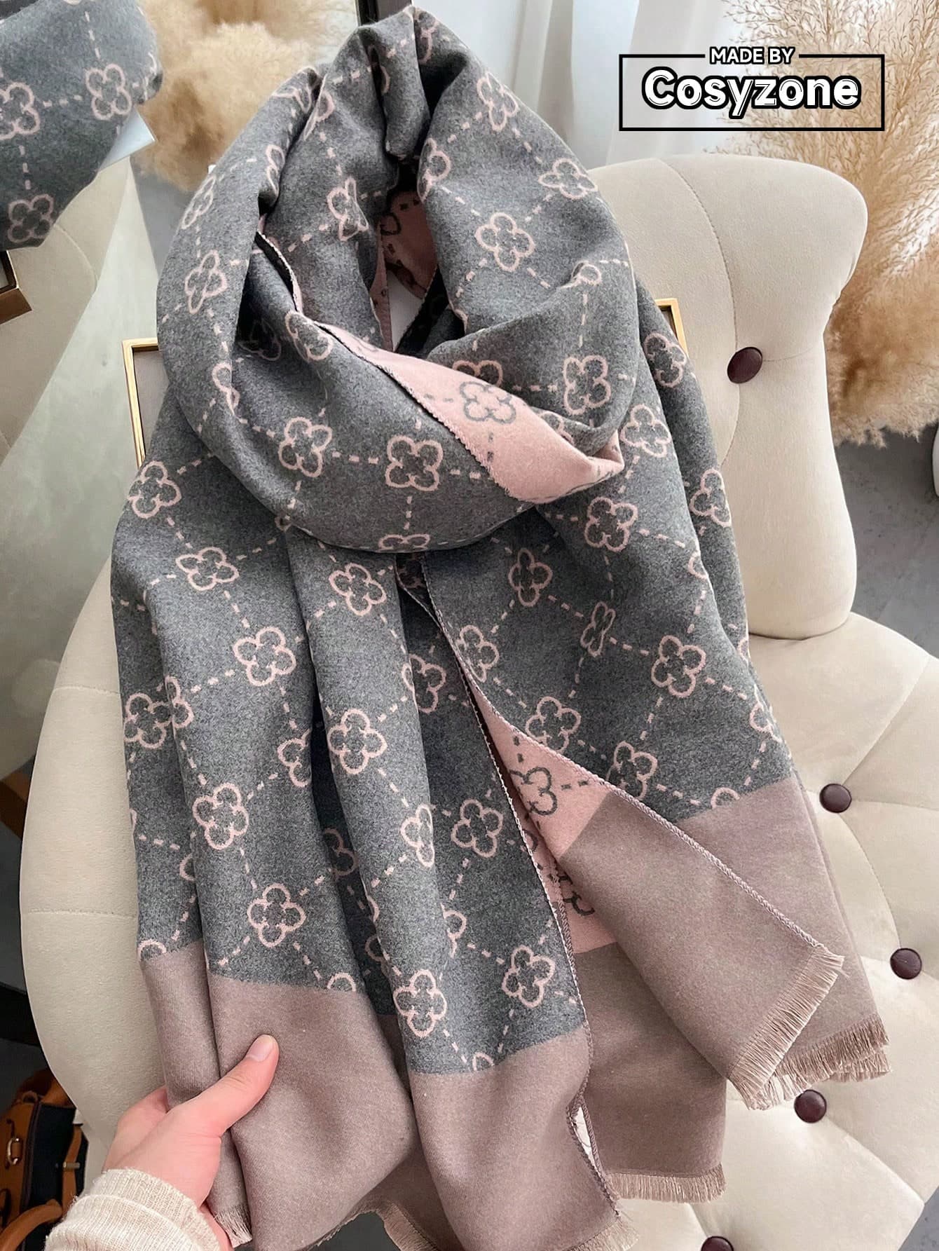Elegant 1pc Women Faux Cashmere Women Scarf,Jacquard Patterned Fashionable All-Match Shawl, Thickened Warm Scarf For Daily Wear In Autumn And Winter