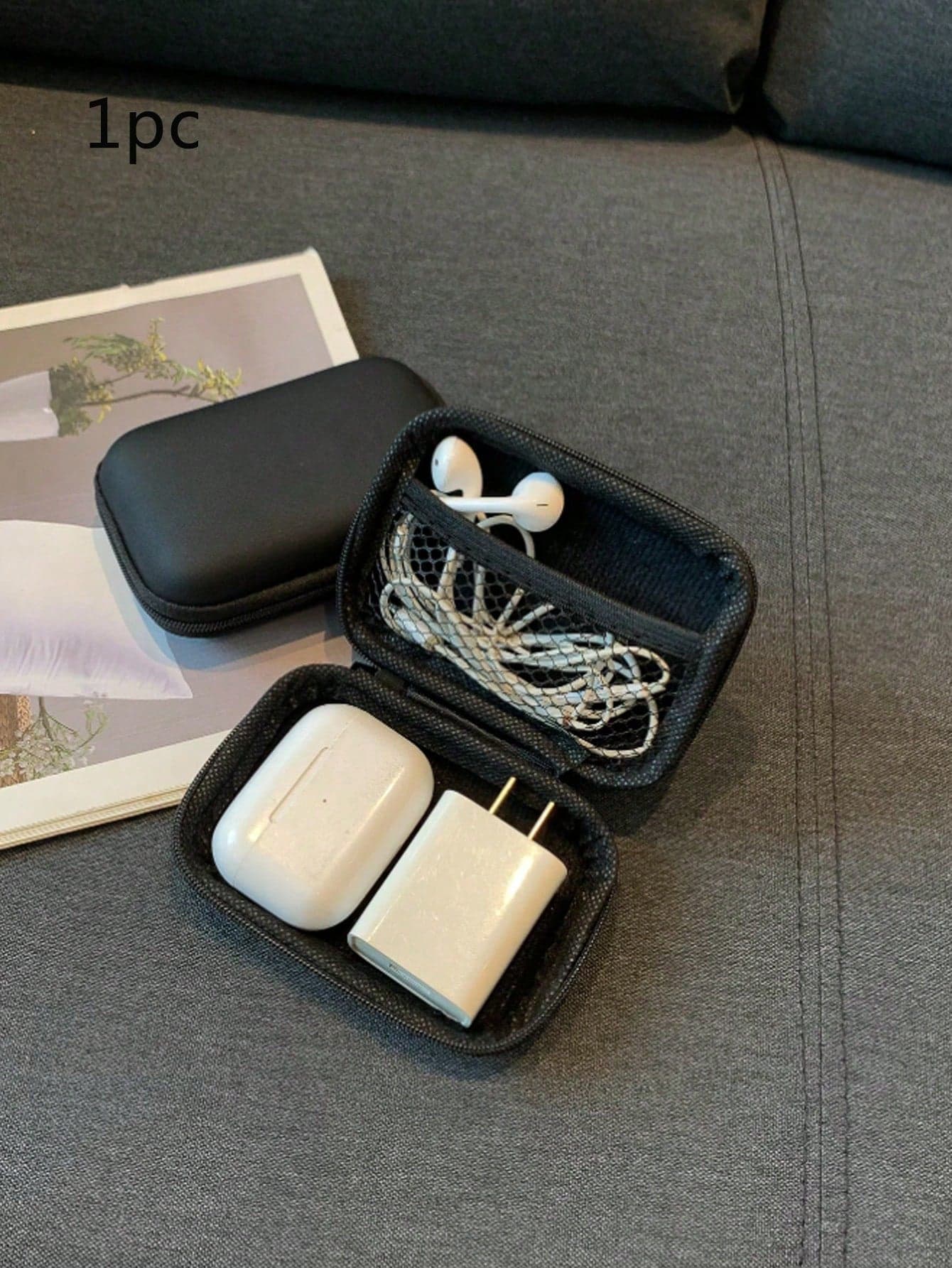 1Pc Digital Accessories Eva Storage Box For Changer Cable Durable Storage Box, Digital Accessories Storage Bag, Portable Double-Layer Power Hard Drive Protective Case, Dust-Proof Data Cable U Disk Earphone Storage Bag, Coin Zipper Bag Wireless Headphone Bluetooth Headphone Headset Earbuds Charger Case For Business,Travel,School,College,Office Organizer