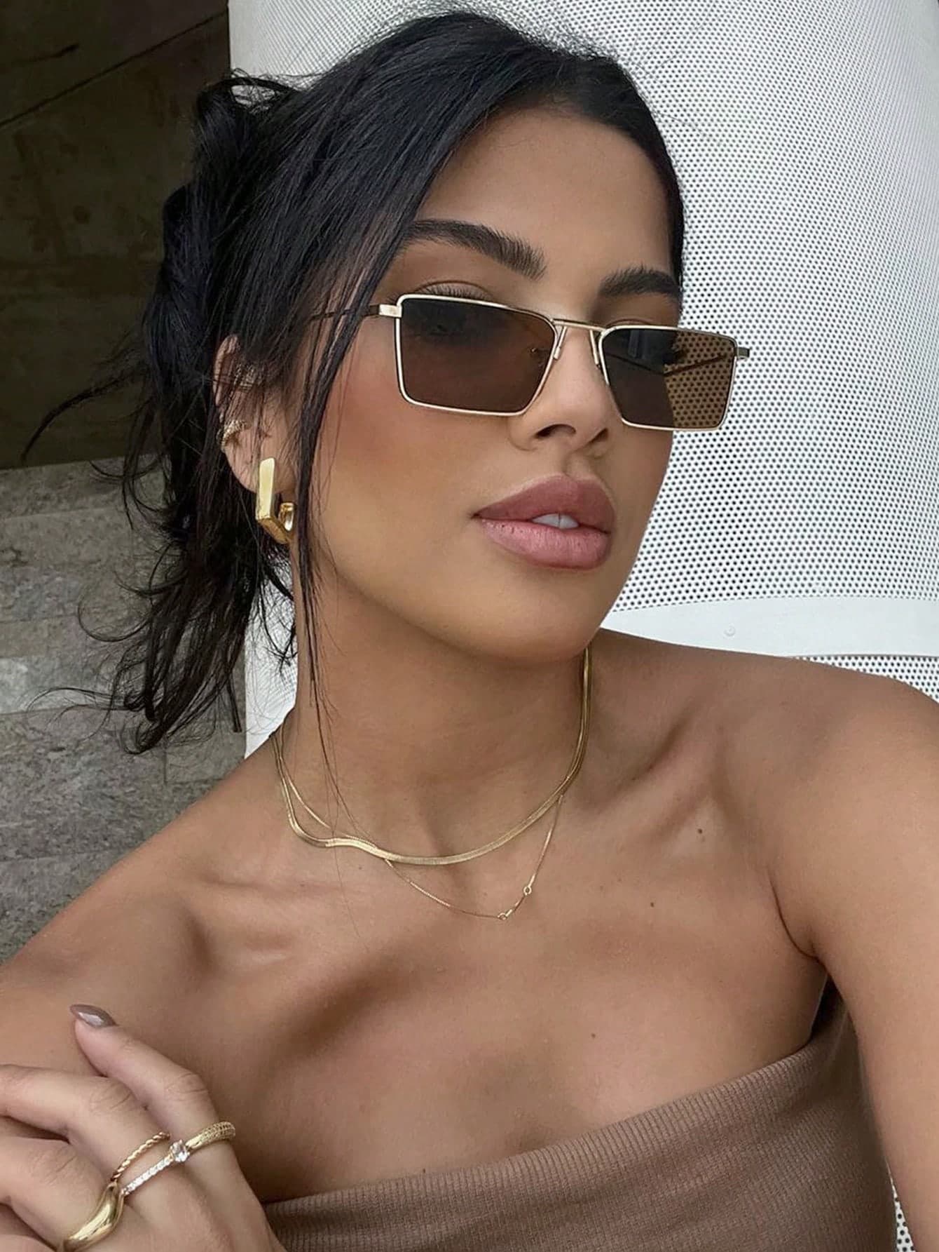 1 Pair/2 Pairs Metal Square Framed Glasses, Small Frame, Retro Fashion, Suitable For Daily Wear, Beachwear, Etc. Ideal For Women, Autumn/Winter, Business Casual, Perfect For Summer Beach Vacation, Outdoor Activities And Travel.