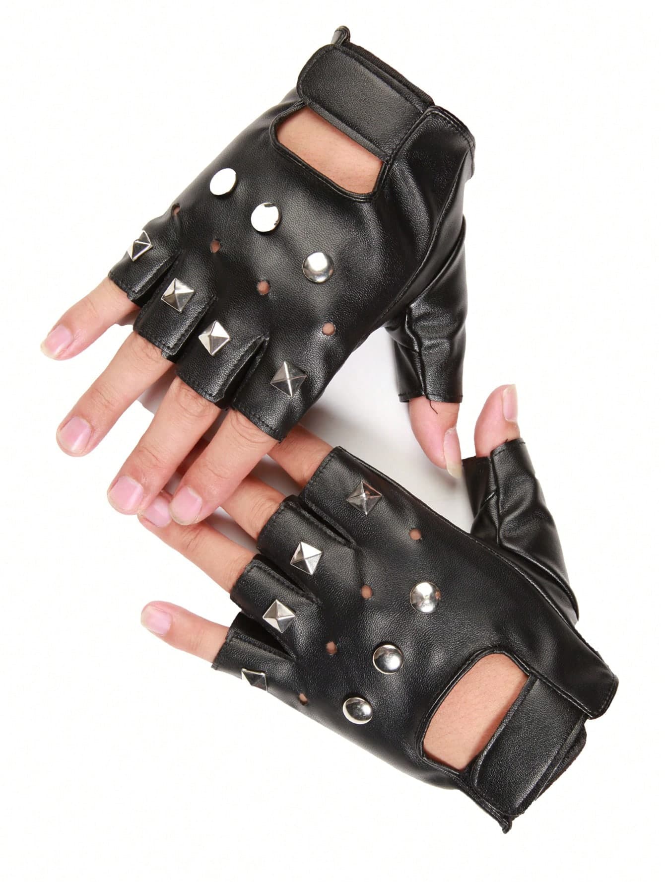 Men's Punk Rock Fingerless Gloves With Rivets, Stage Performance Biker Gloves Halloween