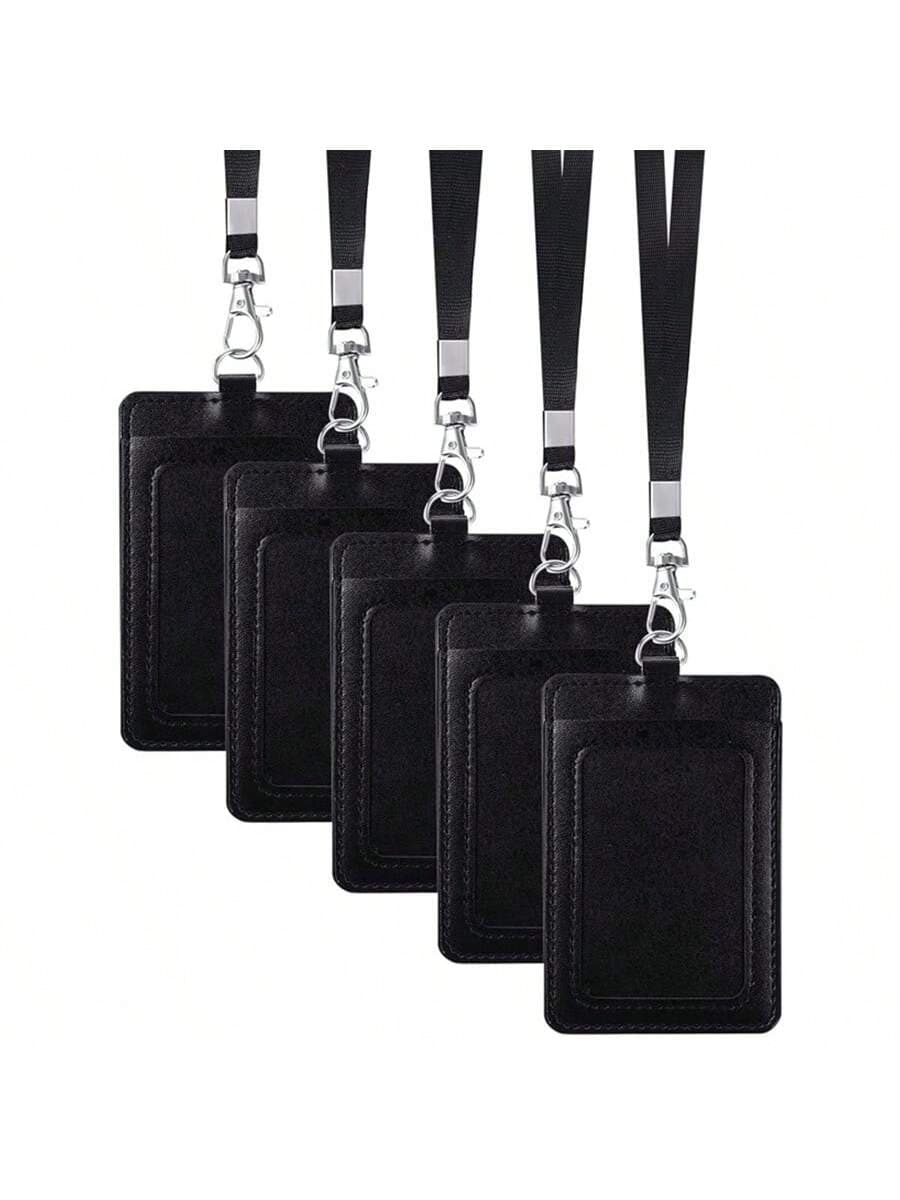 Vertical PU Leather ID Card Holder With Lanyard, Suitable For Workplace ID Cards, Access Cards, Employee Badges, And Meal Cards; Also Suitable For School Student Cards, An Ideal Choice For Back To School