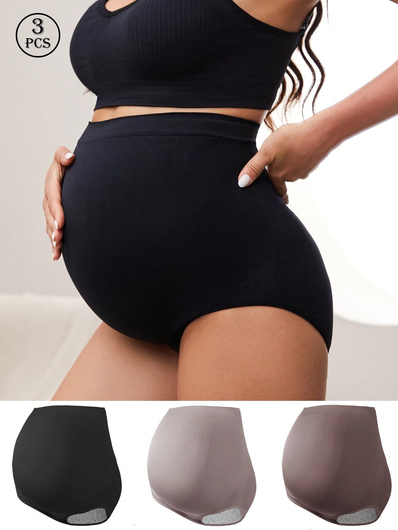 3pcs Nylon Maternity Underwear, Suitable For Early, Middle And Late Pregnancy, Postpartum, Triangle Briefs In Multiple Colors