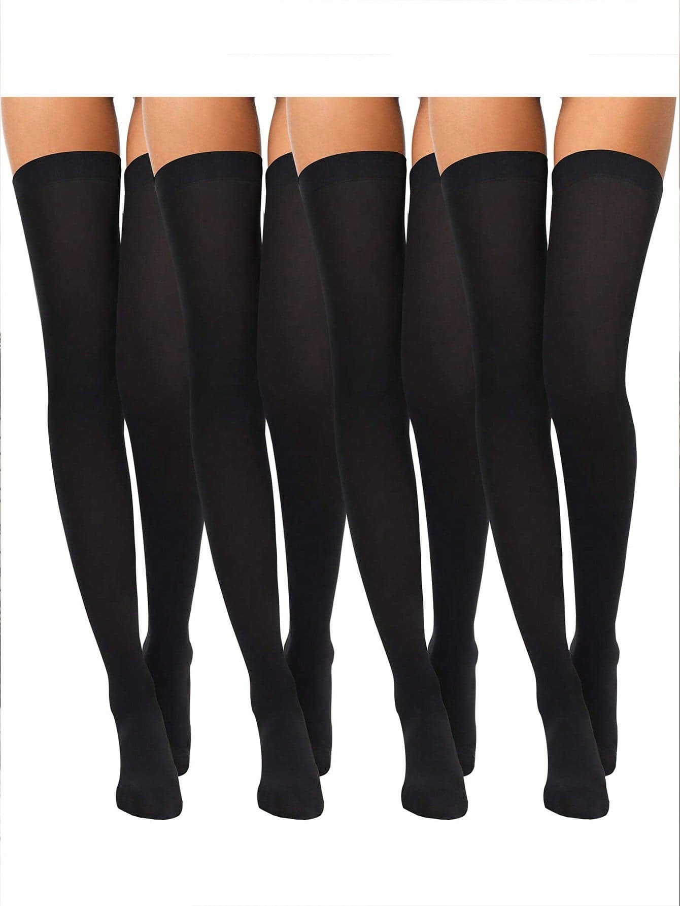 4 Pairs Thin Knit Solid Color Stretchy Nylon Over-The-Knee Socks For Women, Halloween Cosplay Tights Accessories, Cozy