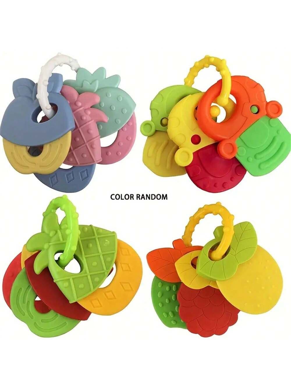 Baby Teething Toys, Silicone Baby Teething Ice Tray, Teething Keys, Fruit Shaped Teething Set, Suitable For Infants And Toddlers, Easter Gift (Toy Colors Randomly Matched)