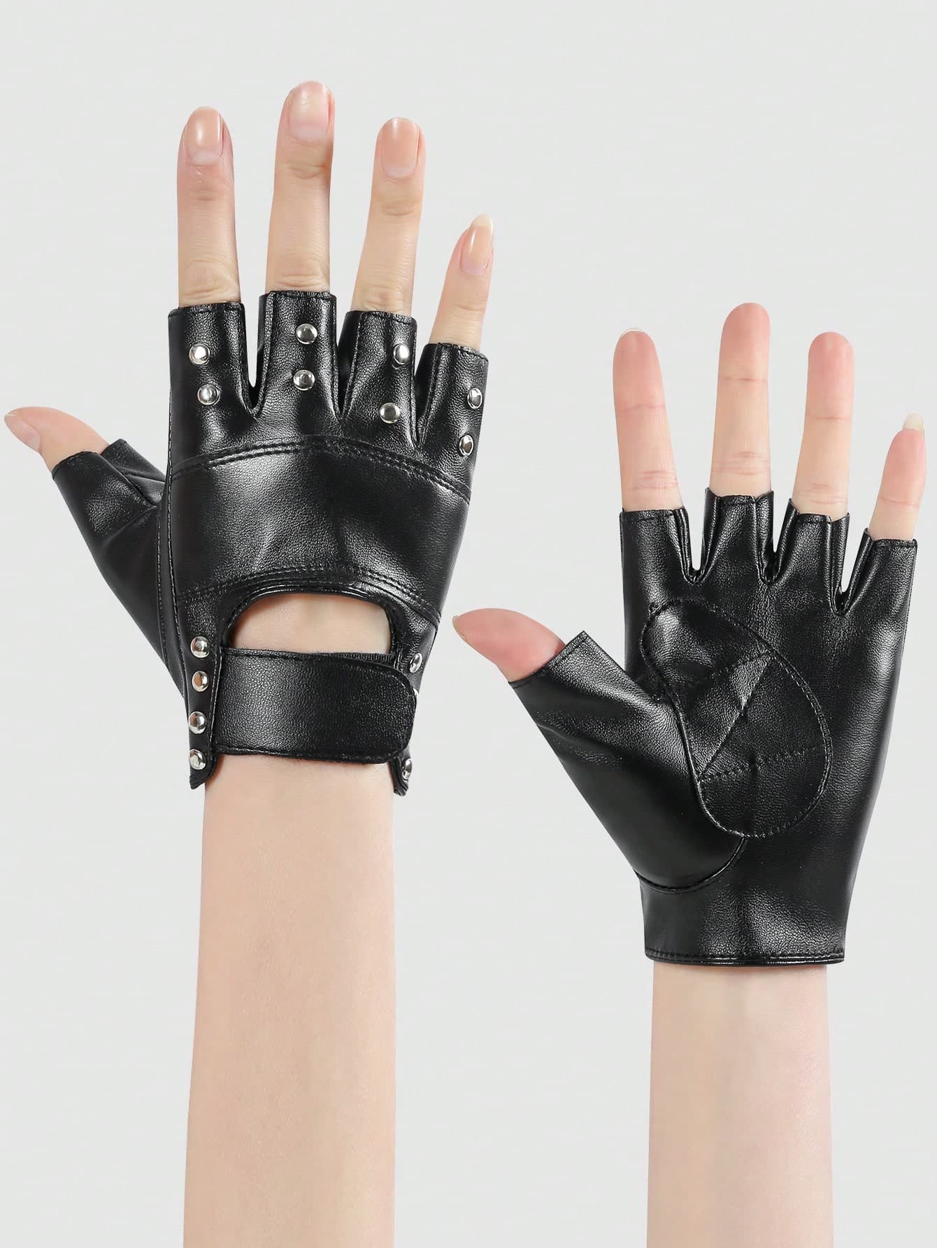 1 Pair Half Finger Fashion Gloves For Street Dance, Breakdance, Stage Performance,Suitable For Cycling,Riding Motorcycle And Skiing,Black Gloves