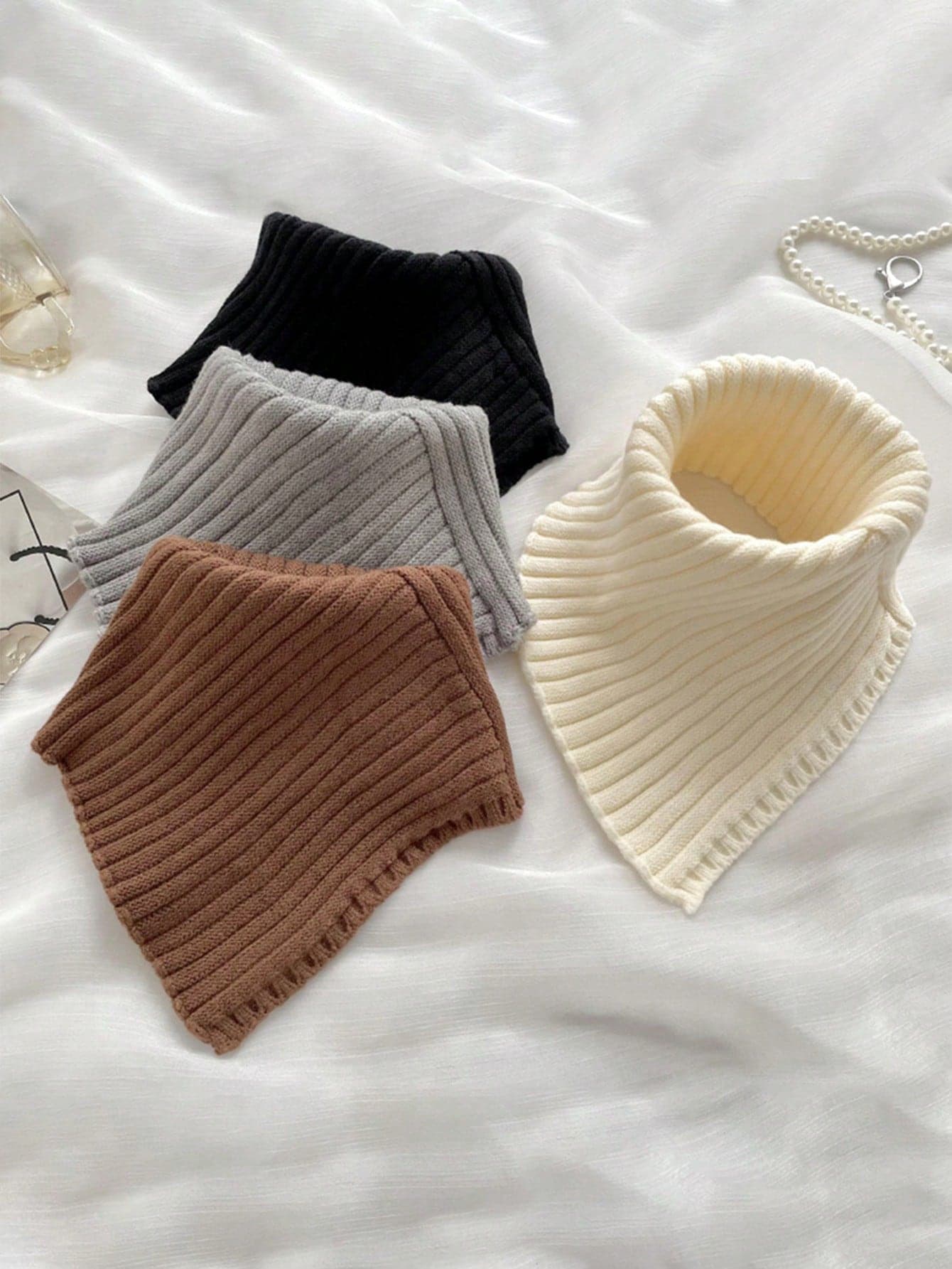 1pc Winter Women Solid Color Snood Warm Elastic Knitted Neck Warmer Accessories Women