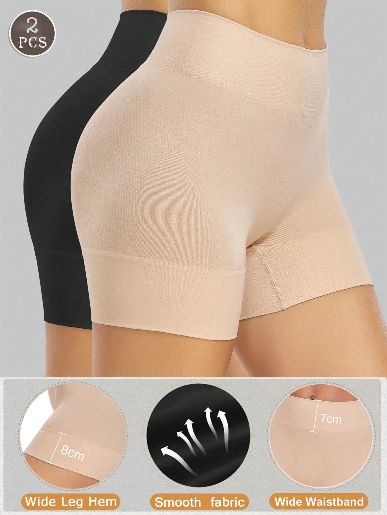 2pcs Women Shapewear Shorts, Friction-Free Seamless Panties, Slip Shorts Lining For Dresses