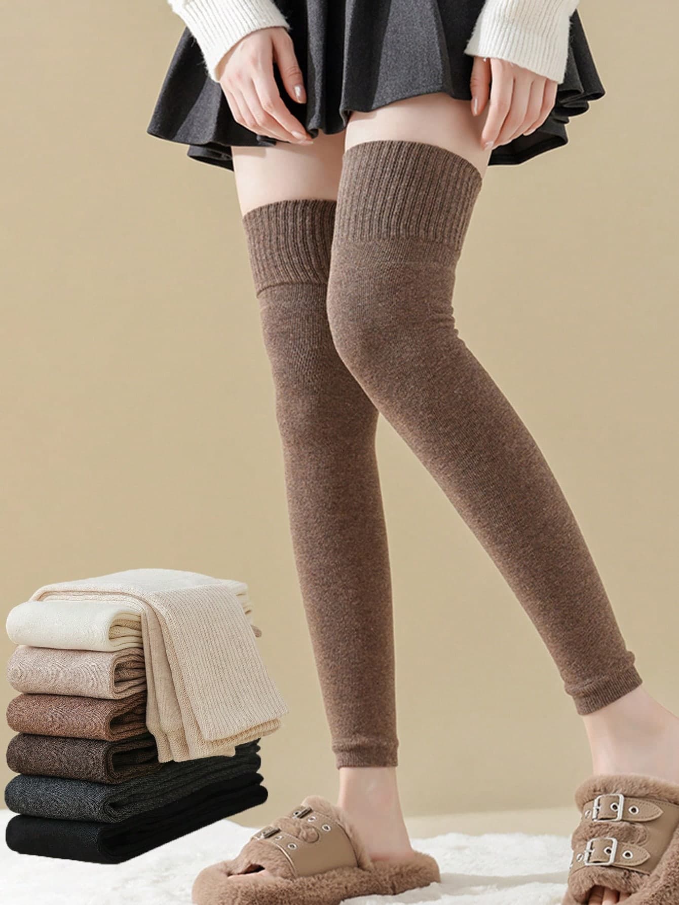 1/2/4 Pairs Women's Solid Color Extra Long Thigh High Leg Warmers, Thick & Warm For Autumn/Winter, Cozy