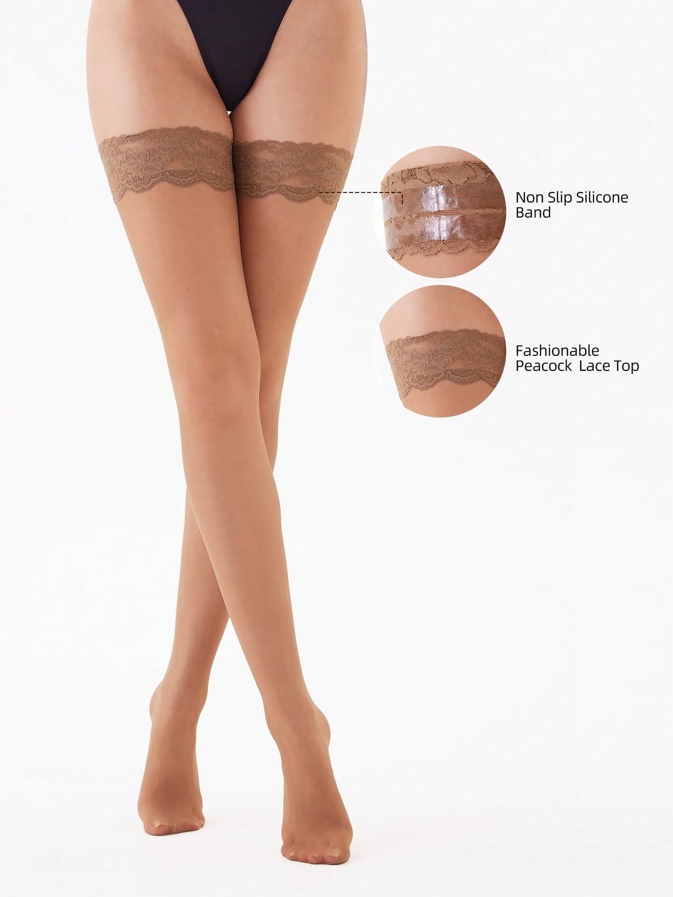 1 Pair Women 20D Lace Over-The-Knee Socks With Silicone Anti-Slip, Sexy & Fashionable