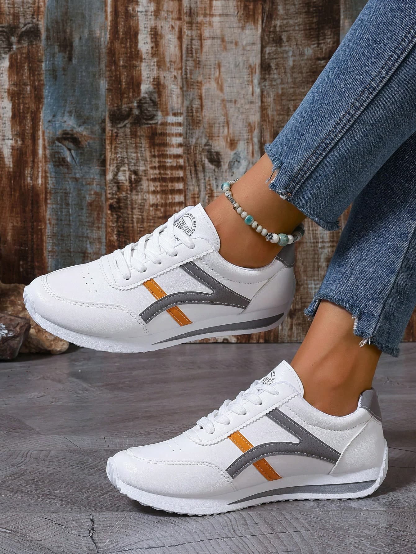 Women's Tie Lacing Sports Shoes, Fashionable, Versatile, Soft And Comfortable White Shoes, Suitable For Outdoor Running And Walking