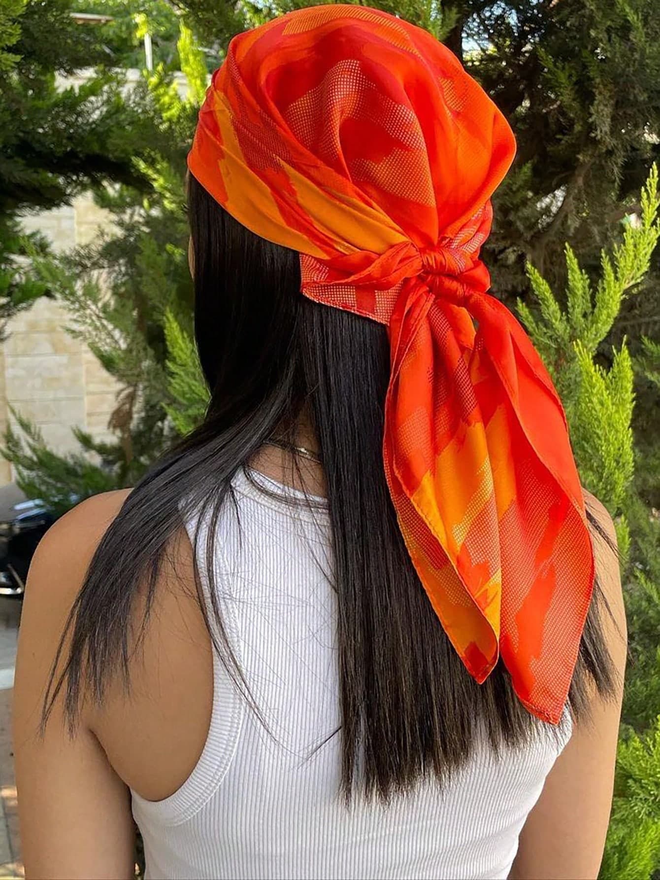 1pc Women's Lightweight Orange Silk Scarf, 70cm Square Casual & Outdoor Hair Scarf Silk Scarves
