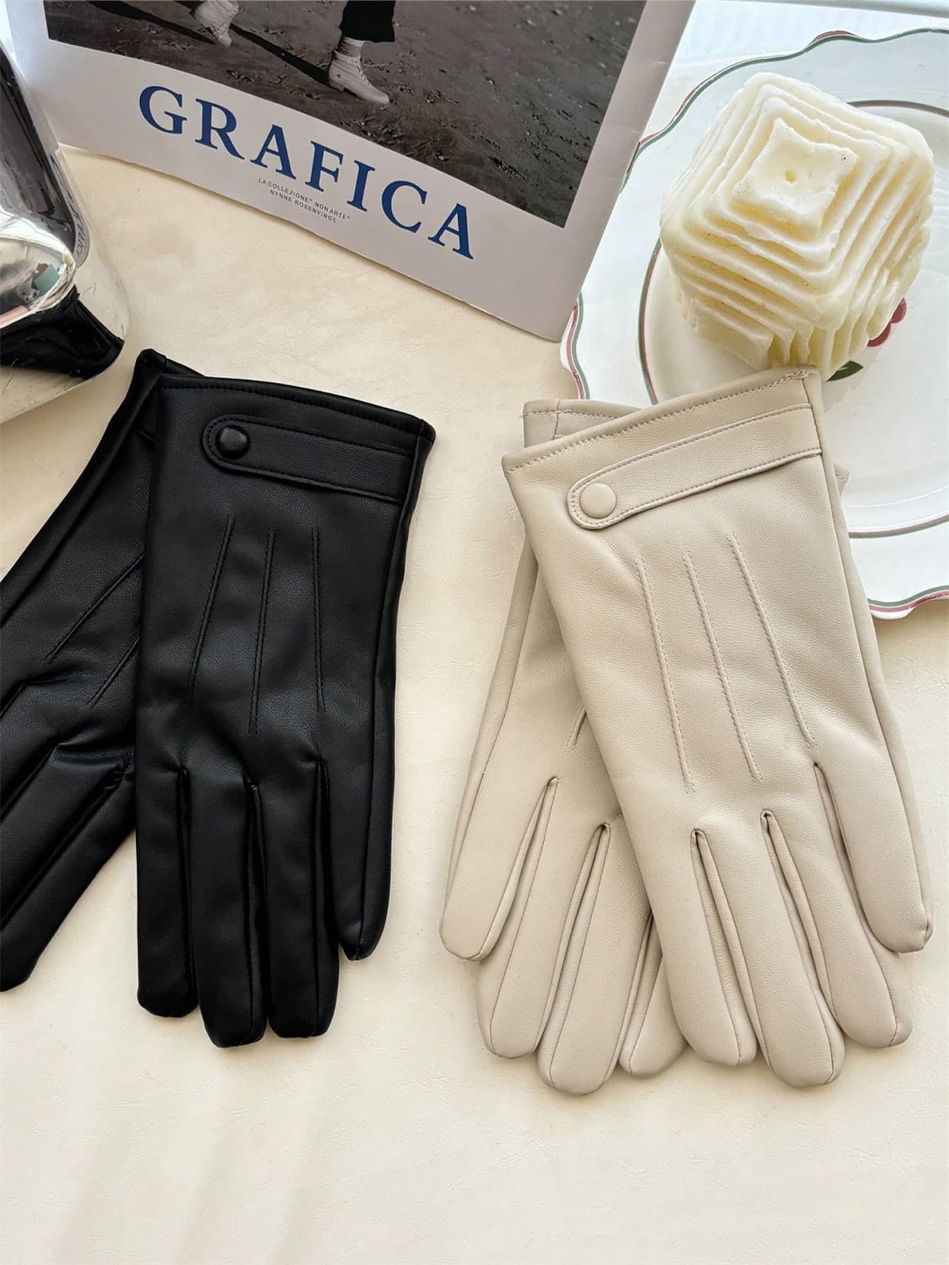 Sheepskin Motorcycle Gloves, Korean Fashion, For Men & Women, Thermal Lined, Thickened, Warm, Couples Short Style Bike Riding Cold-Proof, Windproof, Fall/Winter