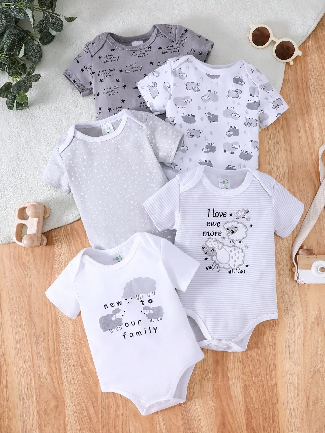 DILAVEL 5PCS Cotton Navy Pattern Round Neck Short Sleeved Full Print Jumpsuit For Boys Girls Babies Triangle Style Summer Autumn Outdoorfashion Outfit