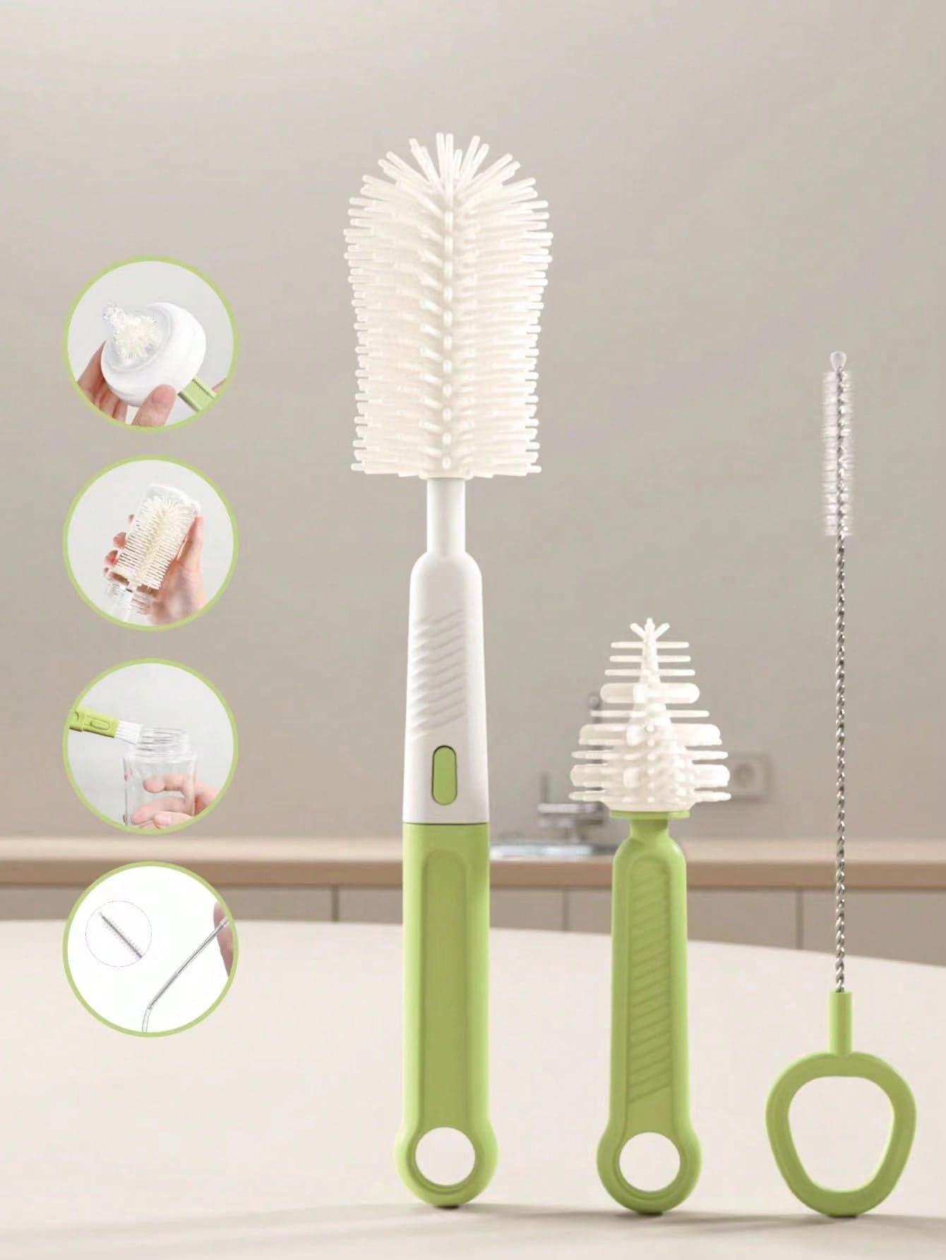 Silicone Baby Bottle Brush, Nipple, Straw Cleaning Tool, Feeding Cup Scrub Brush Set