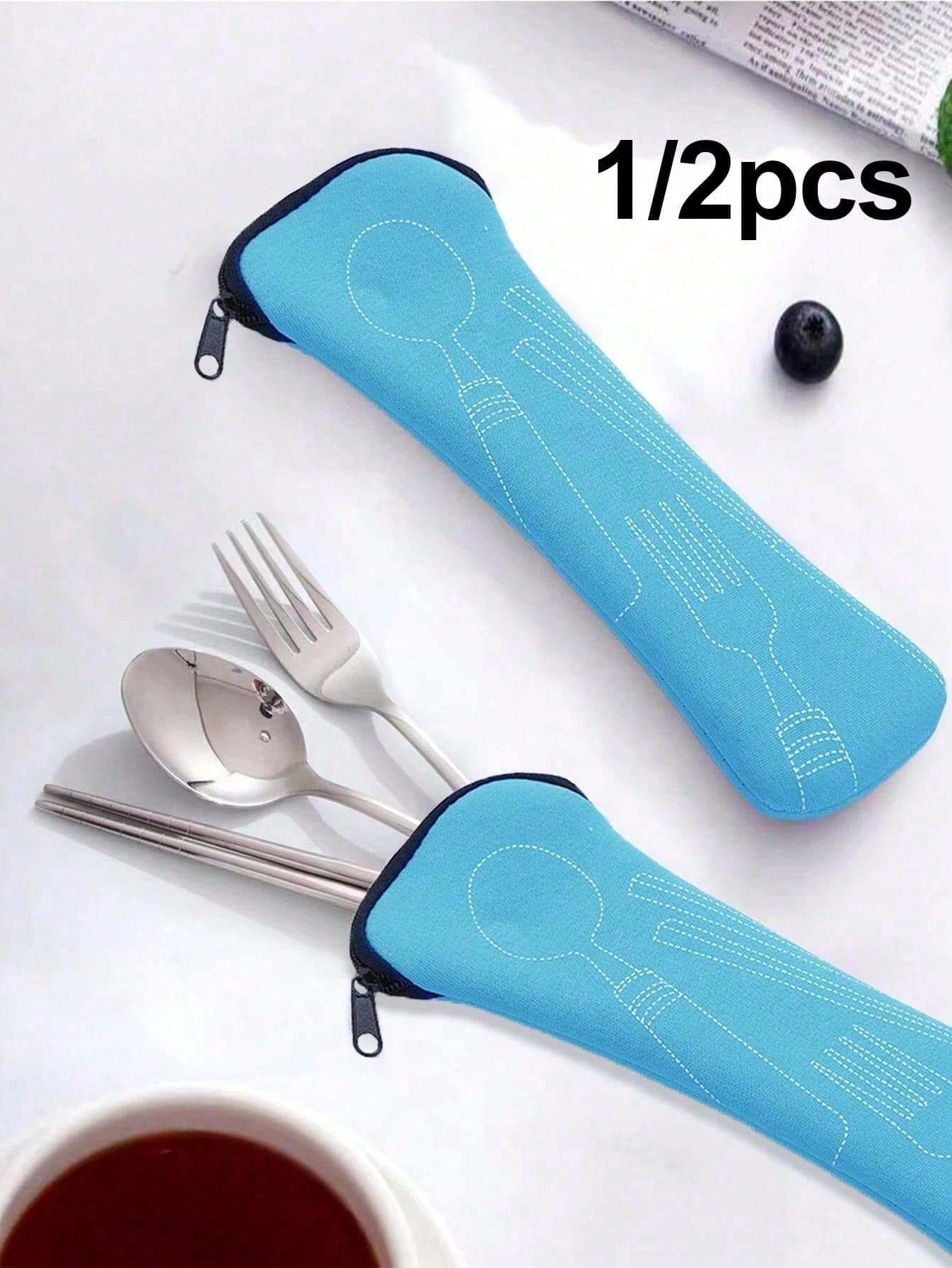 1/2pcs Cutlery Storage Bag, Zipper Cutlery Storage Bag Stainless Steel Spoon And Chopsticks Travel Portable Multicolor Bag, Reusable Flatware Storage Pocket, Perfect For Outdoor Travel Camping Office Insulated Lunch Bag Woman Lunch Box Bag For Women Ladies School Supplies Stuff Accessories