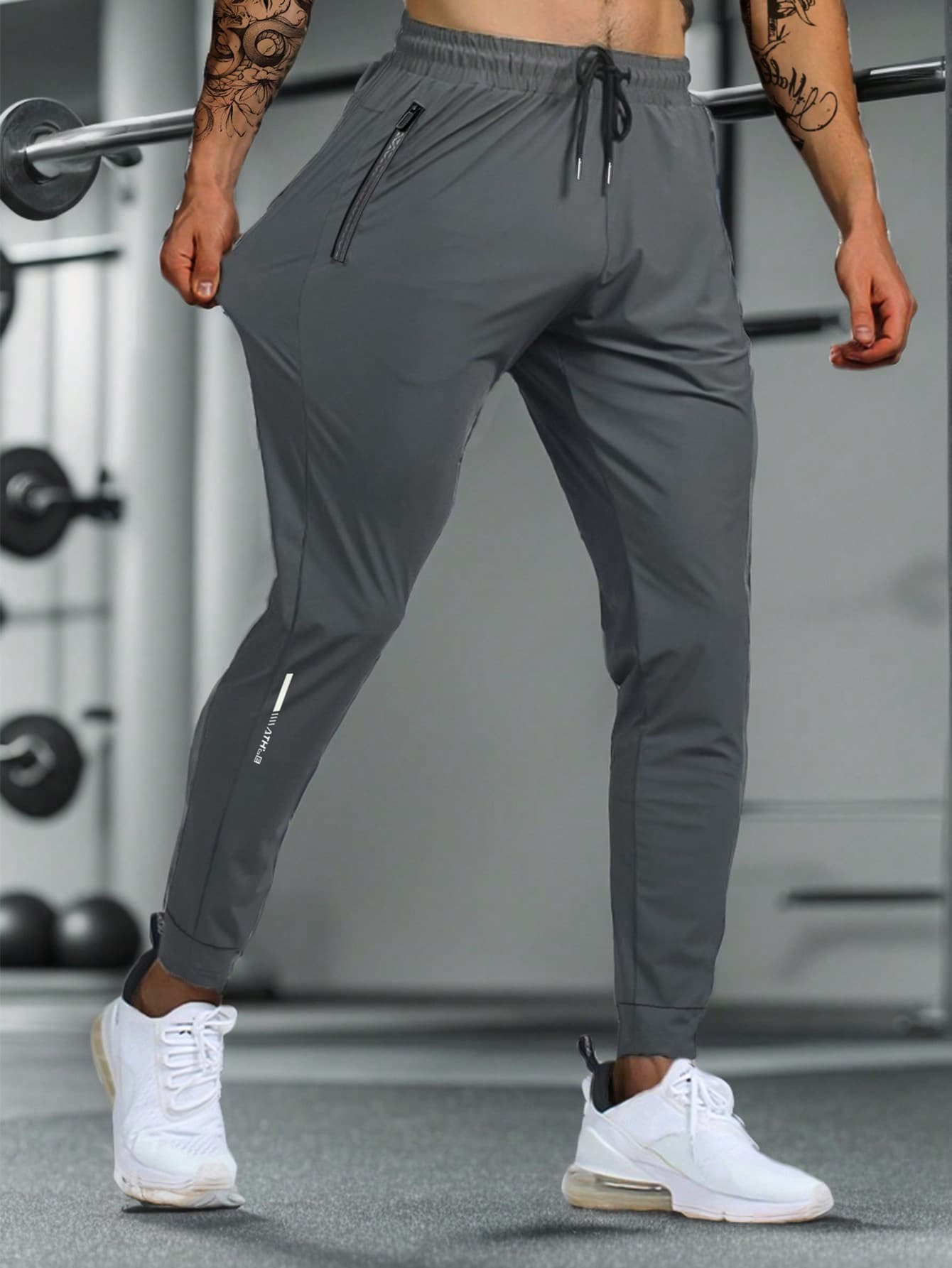 Men's Summer Stretchy Comfortable Leisure Zip Pocket Adjustable Waist Casual Workout Pants, Reflective Spring Sports