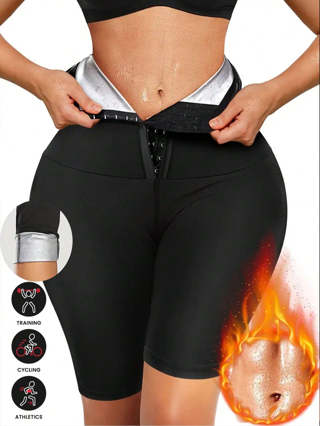 Sports Outdoor 1pc Women's High-Waist Sauna Workout Compression Shorts, Tummy Control Slim-Fit Activewear Shorts, Outdoor Fitness High-Waist Coated Shapewear Pants With Adjustable Waistband, For Sweating, 5-Inch Inseam, 2024 Summer New Arrival, Boosting Calorie Burn, Sculpting Thighs, Suitable For Fitness & Yoga, Hot Sauna Effect Gym Accessories For Belly Slimming Girdles, Lumbar Girdles For Belly Slimming Corset Spring
