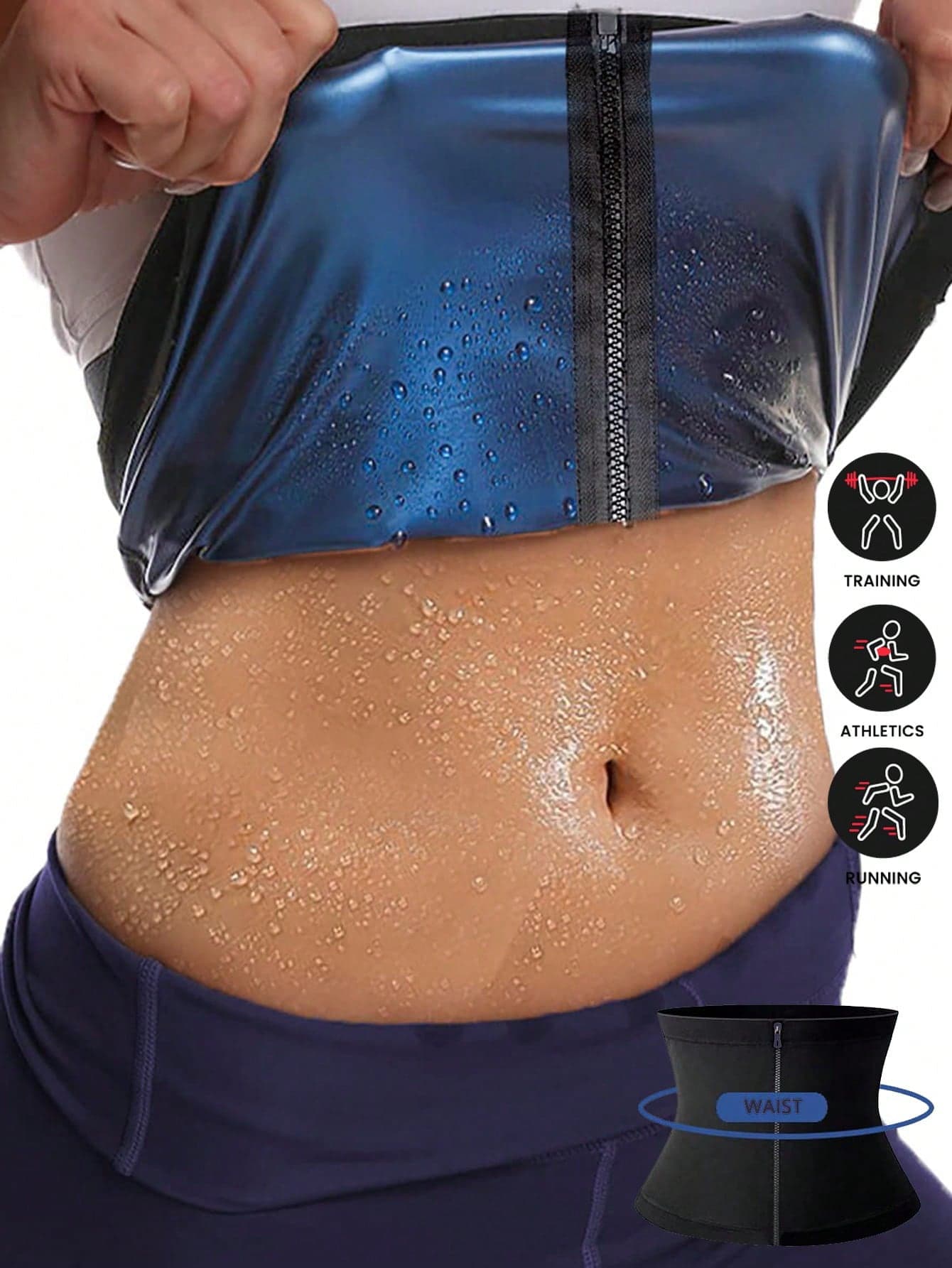 Zipper Sweat Waist Trainer Belt Black Spring Sports