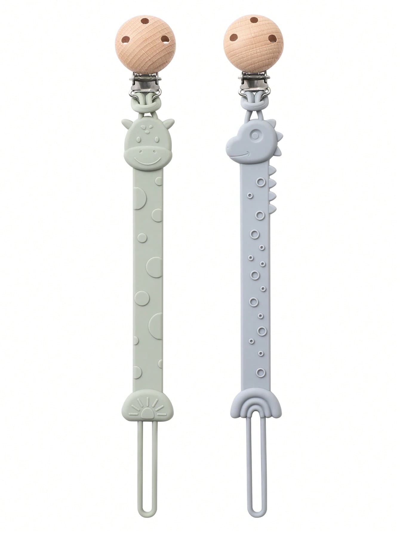 2pcs Baby Silicone Pacifier Clips, Dinosaur & Giraffe Pattern, Anti-Lost Pacifier Clips, Teething Toys, Baby Supplies, Newborn Gift