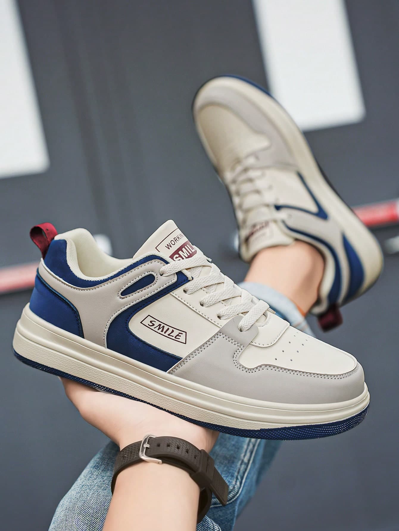 Men's Personalized Minimalist Patchwork Color Contrast Increase Height Lace-Up Casual Sports Skate Shoes, College Style Comfortable Leisure Street Dance Versatile Running Shoes Couple Sneakers