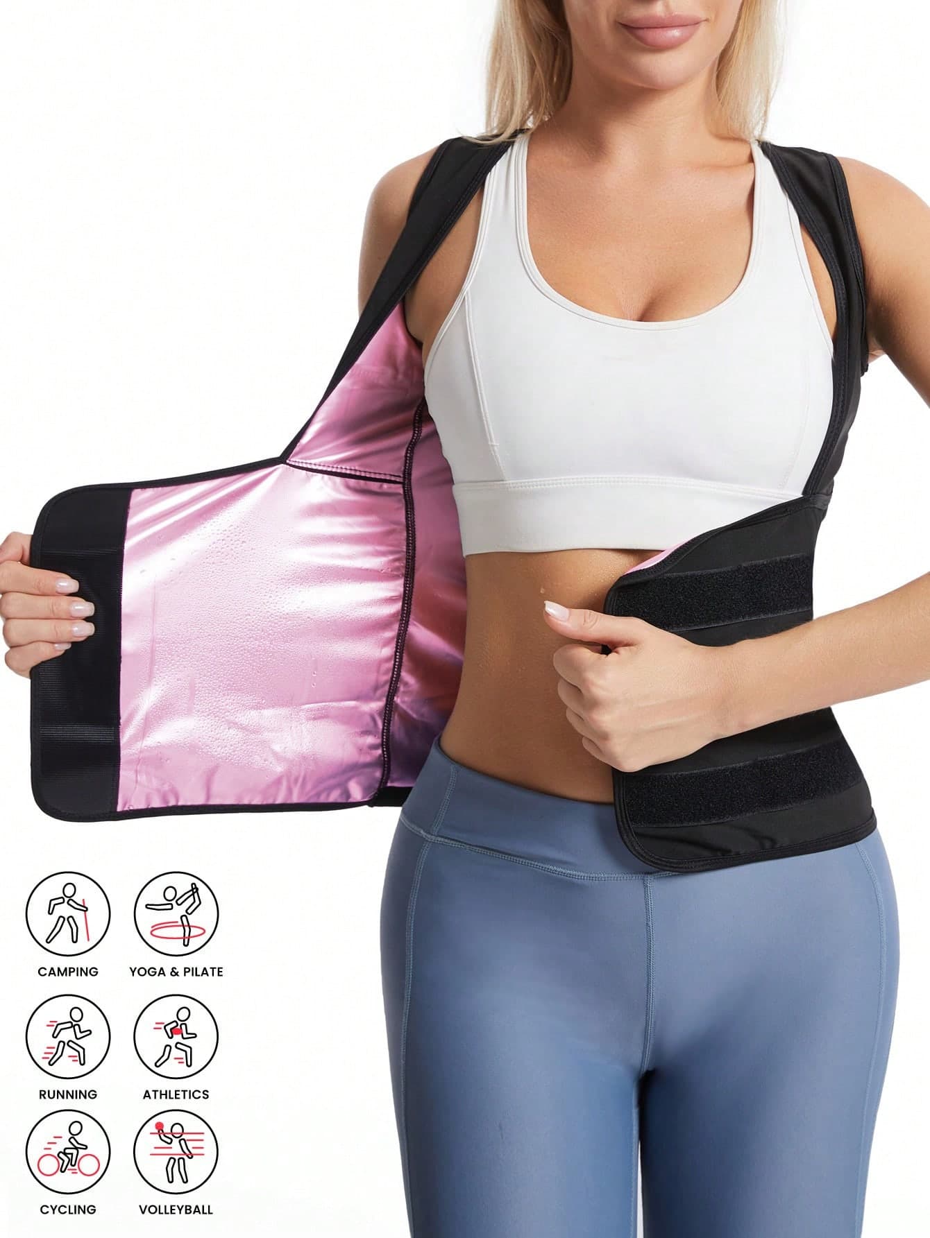 2026 Newest New Year Spring Women's Sweat-Inducing Body Shaping Weight Loss Sweat-Wicking Hook And Loop Waist Cincher With Fixed Chest Support Sports