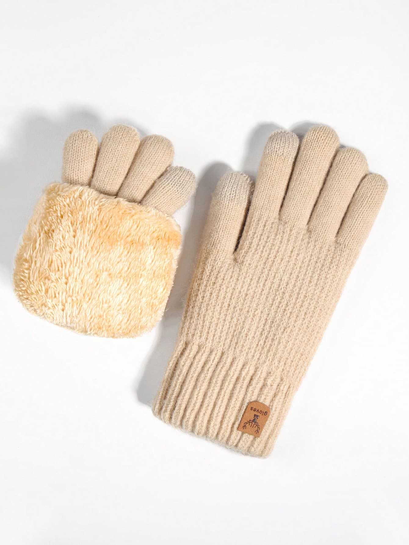 1 Pair Women's Winter Double Layer Thermal Lined Thick Touchscreen Warm Gloves, Knitted Full Finger Gloves For Cold Weather, Suitable For Daily Use
