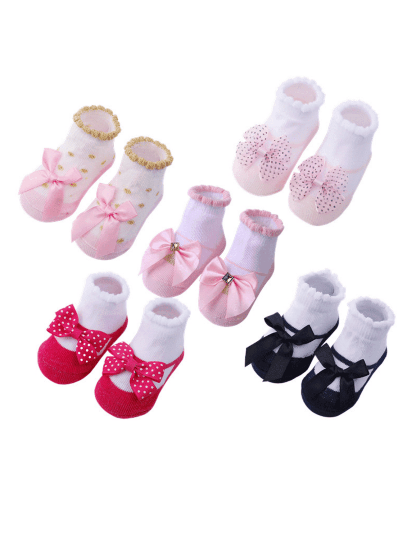 5pairs Multi-Colored Striped Letter Bowknot Decor Cute And Comfortable Baby Socks
