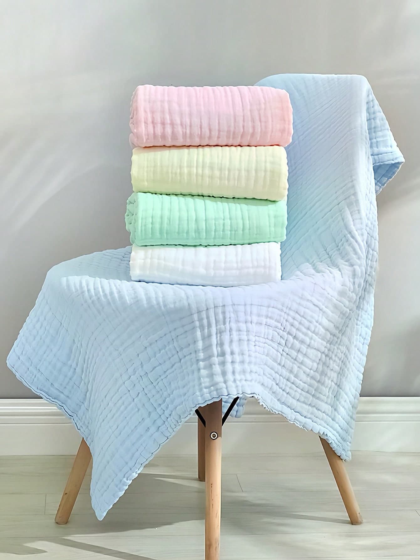 1pc/3pcs Set Soft & Cute Double-Layer Gauze Baby Blanket, Bear Print Swaddle Wrap, Also Can Be Used As Newborn Bath Towel, Children's Breathable Summer Quilt, Soft & Absorbent Gauze Swaddle Wrap, Lightweight Summer Swaddle Blanket