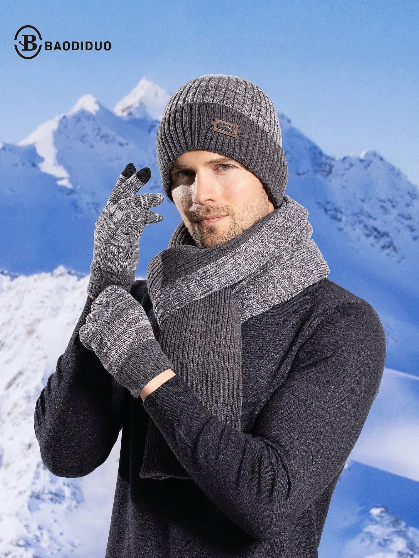 3pcs/Set Men's Winter Outdoor Warm Knit Hat, Gloves And Scarf Set Winter Accessories Winter Outfits