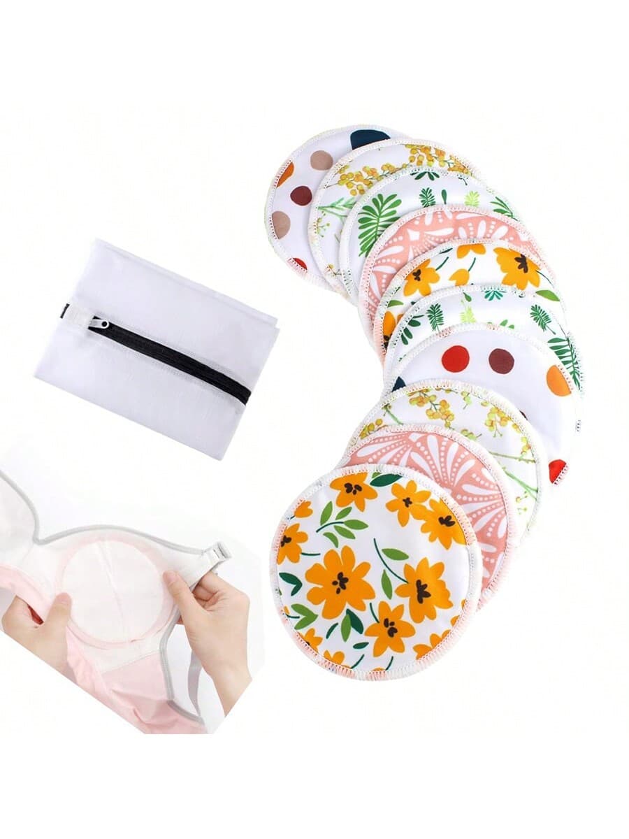 10pcs Organic Nursing Pads - Washable Breast Pads For Breastfeeding, Nursing Bra Nipple Pads For Breastfeeding, Pumping Bra Reusable Breast Pads, Maternity Breastfeeding Bra Pads With Laundry Bag