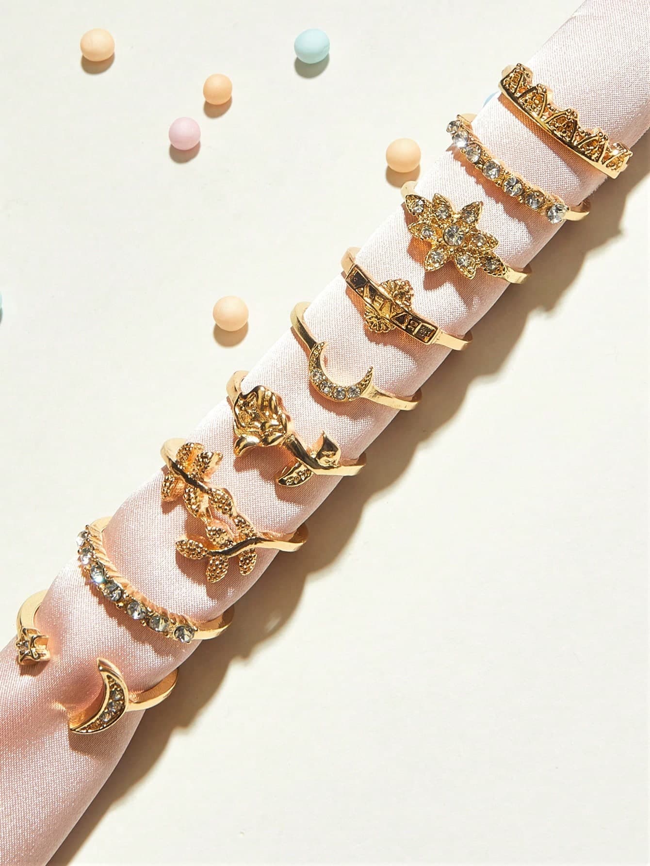 9pcs Rhinestone Decor Moon Ring, Stylish Fashion Design Suitable For Daily Wear And Gift