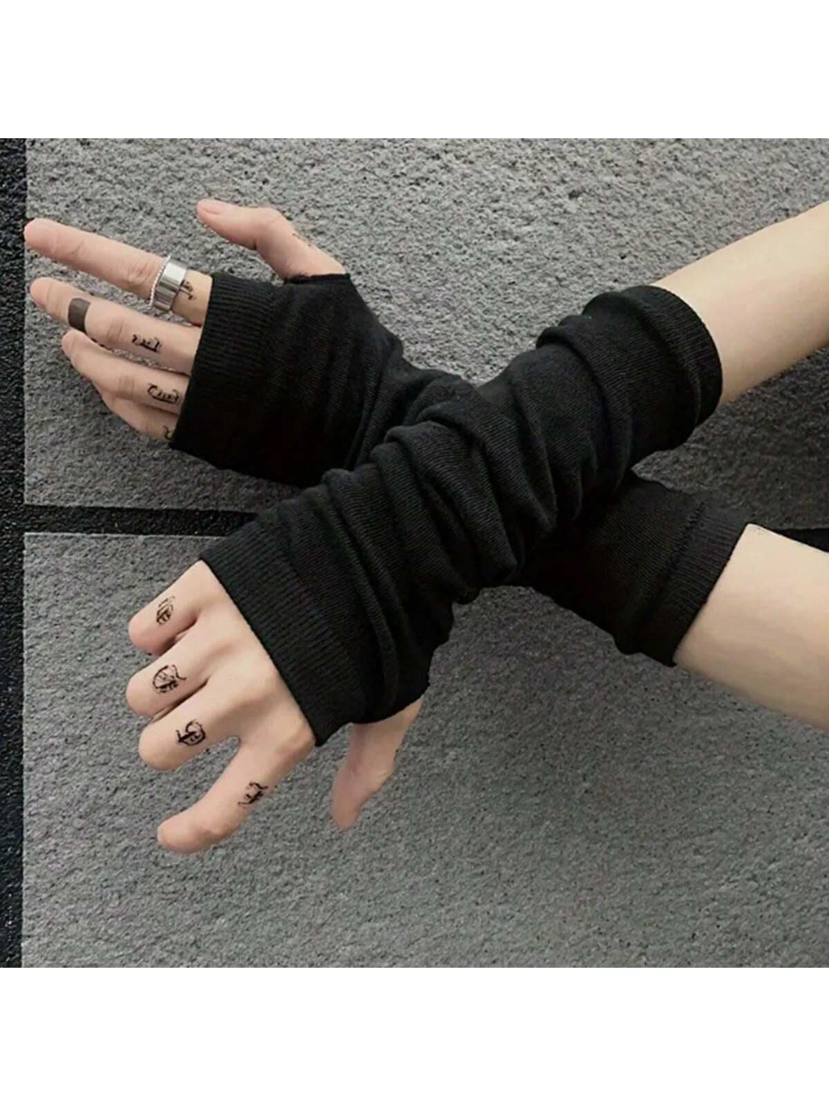 1 Pair Finger Sleeve Gloves, Retro BF Street Style Dark Color Men's Fashion Gloves