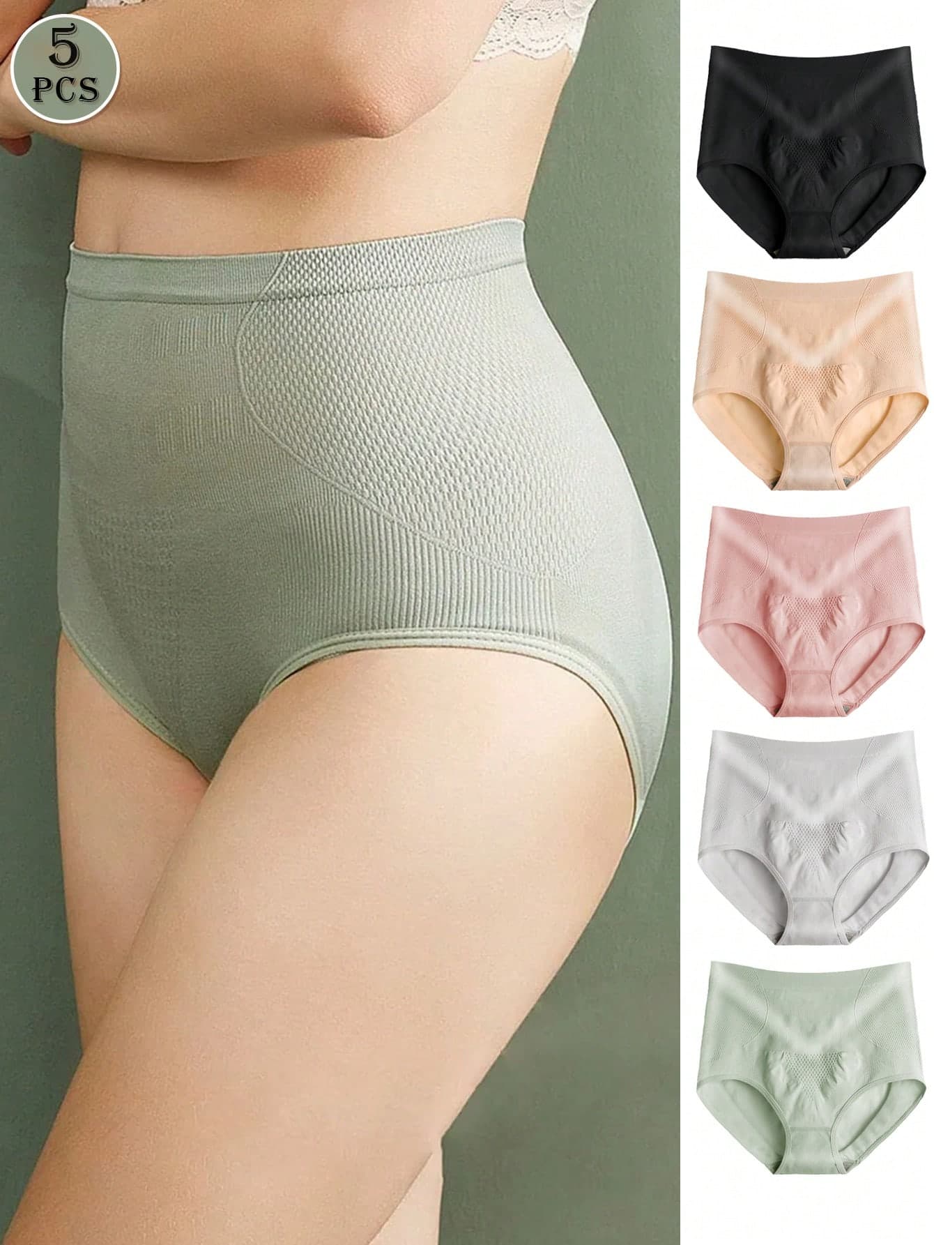 5pcs/Pack Women's Seamless High Waist Panties, Comfortable Breathable Elastic Triangle Briefs, Postpartum Butt Lifting & Tummy Control Underwear