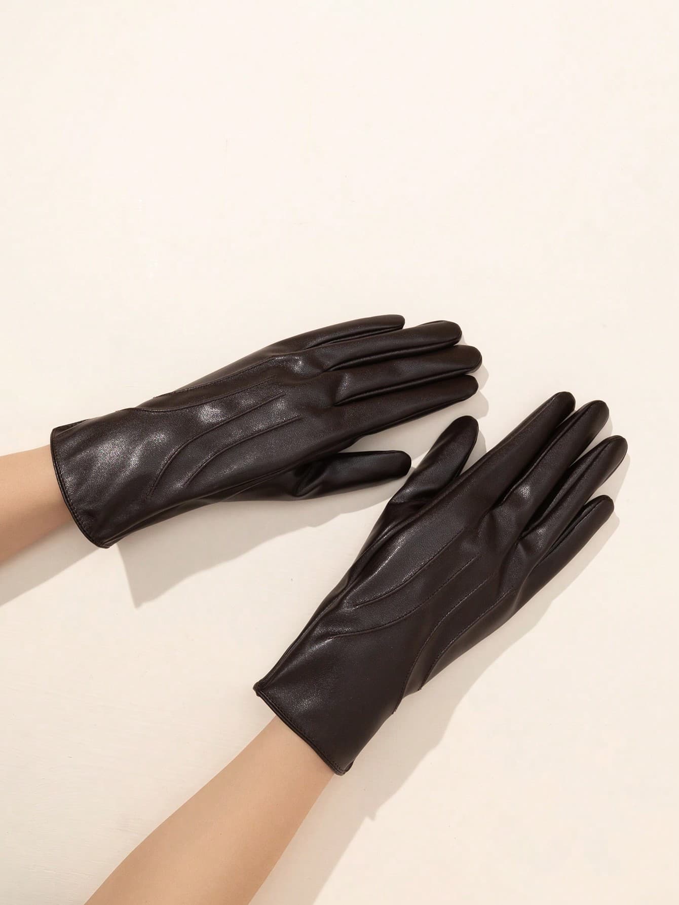 1 Pair Women's Faux Leather Winter Warm Fashion PU Gloves, Thermal Lined, Windproof, Waterproof, Touchscreen Compatible, Casual Outdoor