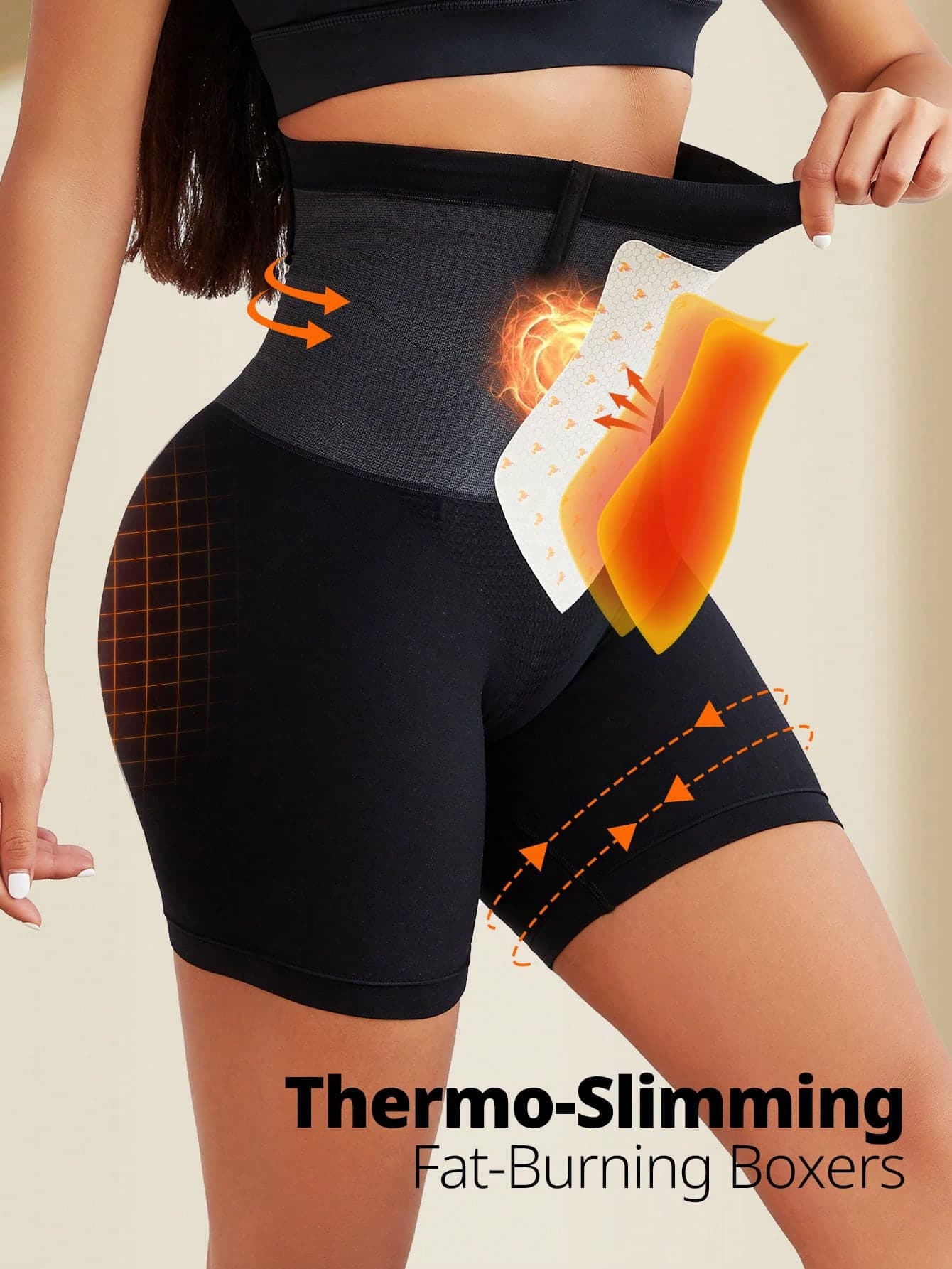 FLARIXA 1pc High-Waisted, Warm, Shaping, Tummy Control, Butt Lifting, Slimming, Square Cut Brief Underwear, Black