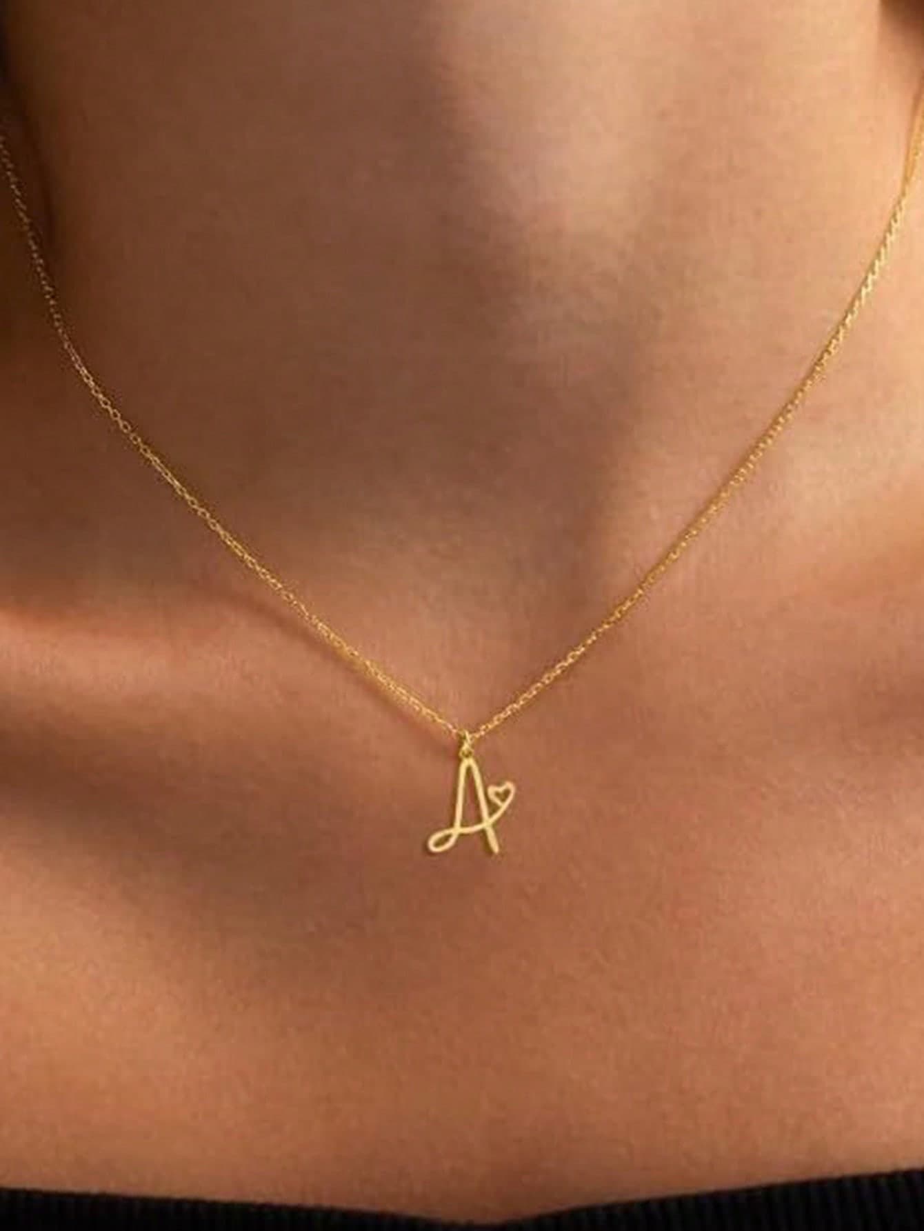 1pc Women's Mini A-Z Initial Necklace, Gold Plated Stainless Steel Material, Engraved Design, Elegant, Suitable As Birthday, Valentine's Day Gift, Or Mother's Day Gift For Mom