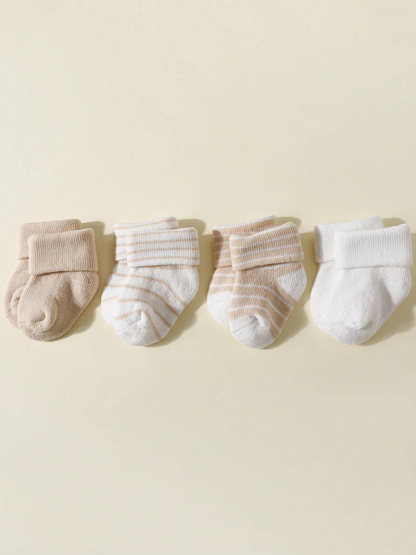 4 Pairs Baby Striped Contrast Color Short Socks, For Daily Wear