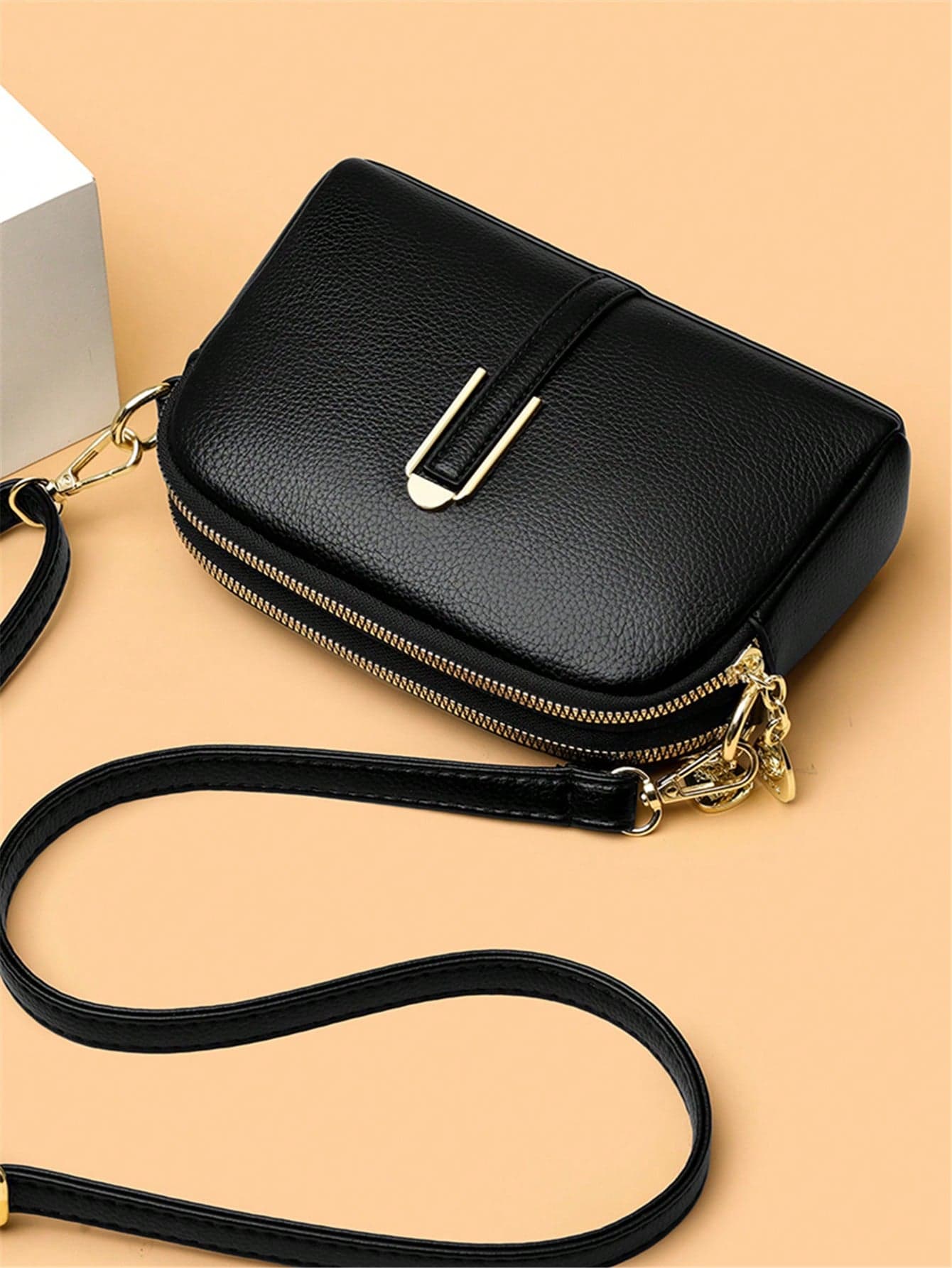 2-Layer Zipper Diagonal Shoulder Bag, Fashionable PU Soft Leather Women's Handbag,