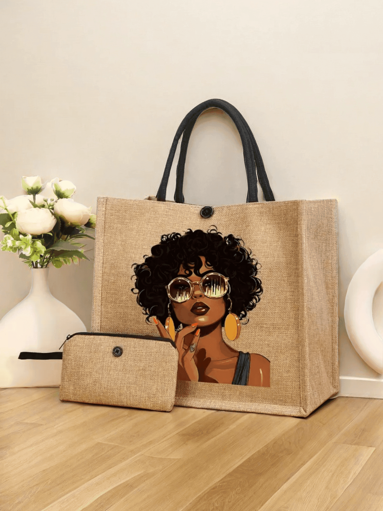 2pcs Vintage Girl Graphic Tote Bag Set: Lightweight Shopping Bag With Mini Coin Purse, Suitable For Beach, Travel, Back To School, Daily Use, Perfect For Beach Vacation, And Vacation Essentials, Holiday
