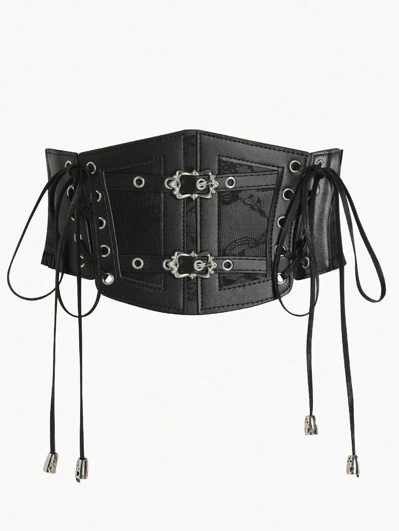 CHICVUE 1pc Women's Dark Punk Style PU Leather Elastic Drawstring Waist Belt, Suitable For Halloween Party Or Daily Wear New Year