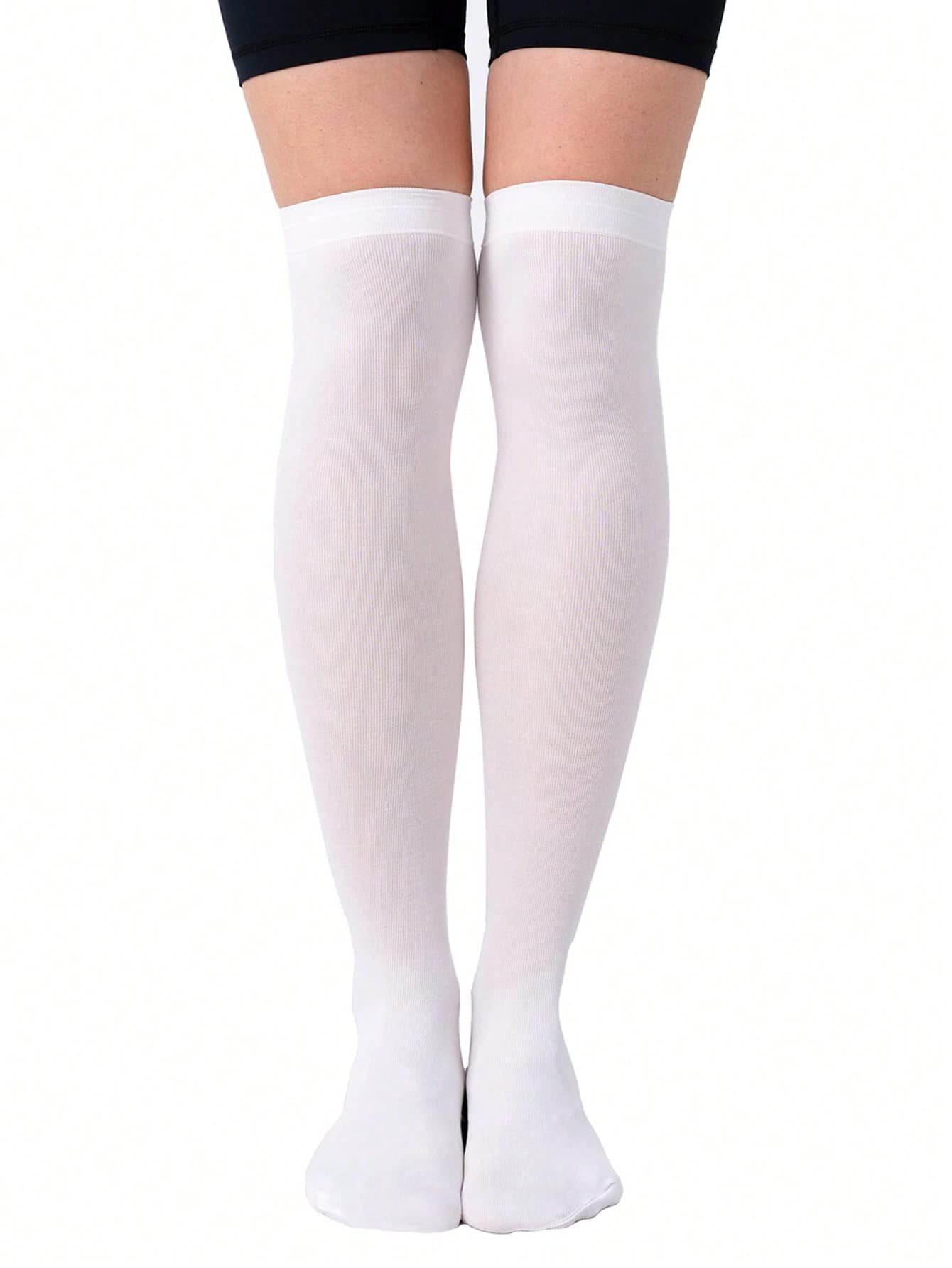 1/2/3 Pairs White Thigh High Socks For Women, Lolita JK Soft Girl Style, Suitable For Sweet Fashion, Comfortable & Warm