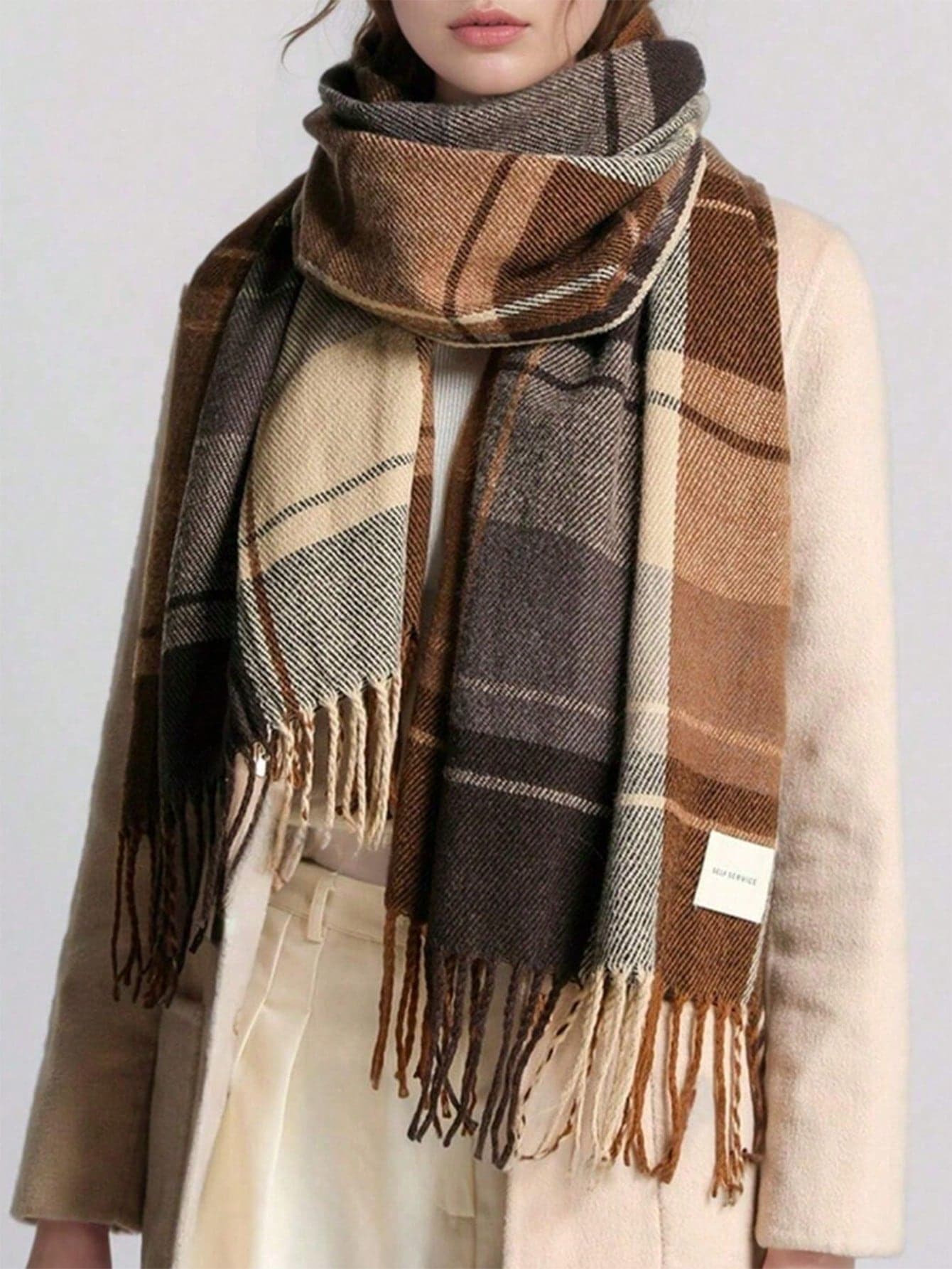 1pc Women's Fashion Korean Plaid Scarf, Autumn And Winter Warm Fashion Fringe Student Scarf, Thick Long Scarf For Male Couple Shawls,