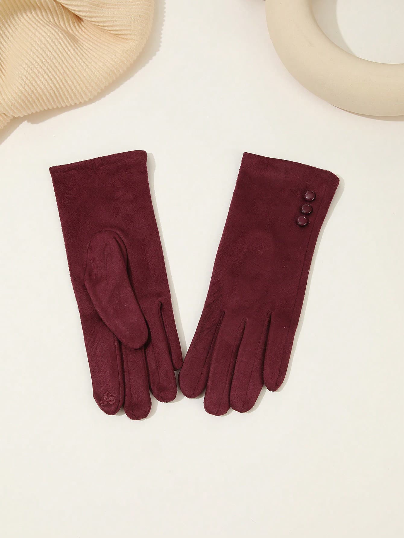 1 Pair Solid Color Casual Elegant Polyester Beaded Ladies Gloves For Mature Women Suitable For Party, Dates, Sports, Outdoor, Autumn/Winter Halloween,Travel,Festival,Camping