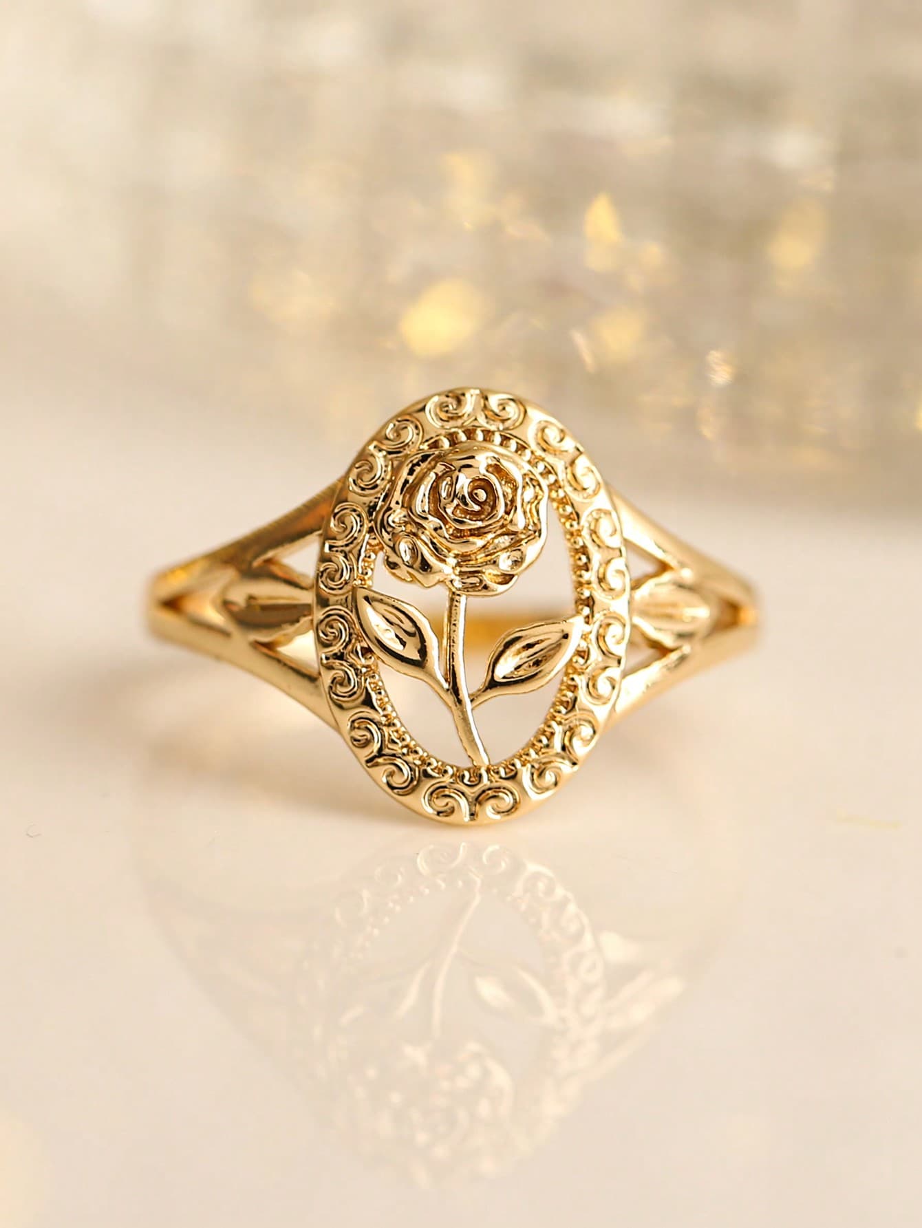 1pc Elegant Rose Flower Copper Ring, Suitable For Daily Wear, Wedding, Engagement, Party Jewelry For Women Valentines,Mom,Mother,Mother's Day,Gift