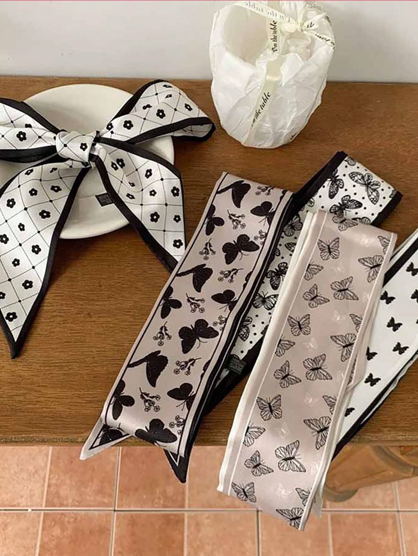 5pcs/Set Silk Scarf With Bow, Floral Headband, Headscarf, Hair Scrunchies, Versatile For Daily And Vacation Use, Headband, Sweatband, Autumn/Winter Hair Accessories, Women Fashion Hair Band Summer Outfits