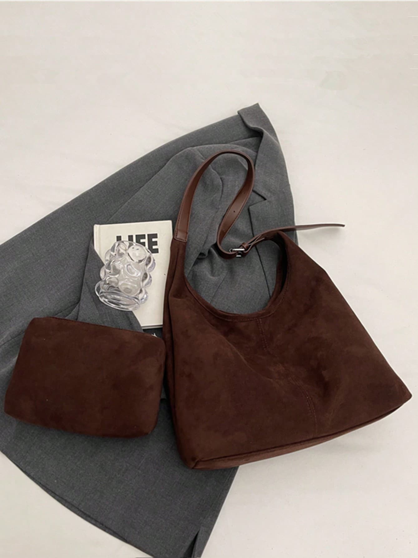 2pcs Set Suede Tote Bag With Coin Purse - Large Capacity Crossbody Bag With Adjustable Strap, Casual Commuter Bag For Women, Fashion Suede Bag Purse, Autumn And Winter Hot Women Bag
